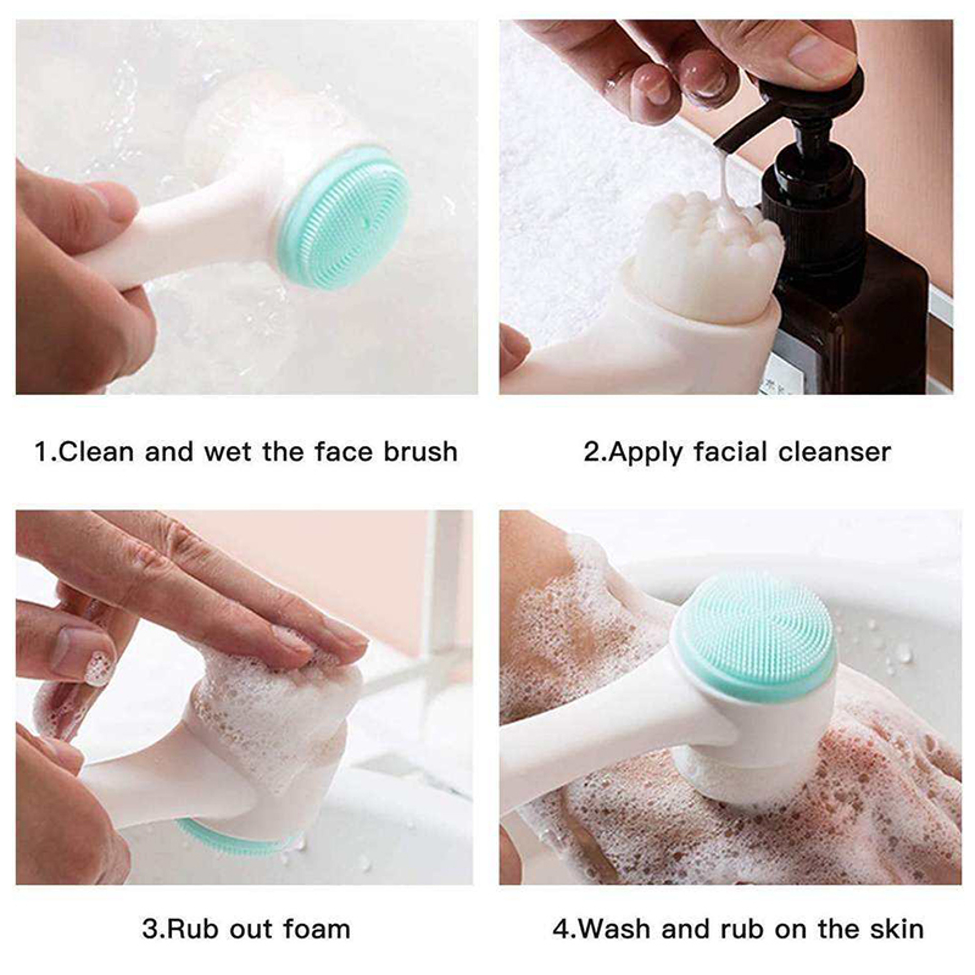 Double Silicone Facial Cleansing Brush Manual Massage Brush with Soft Bristles & Exfoliator. – view 4