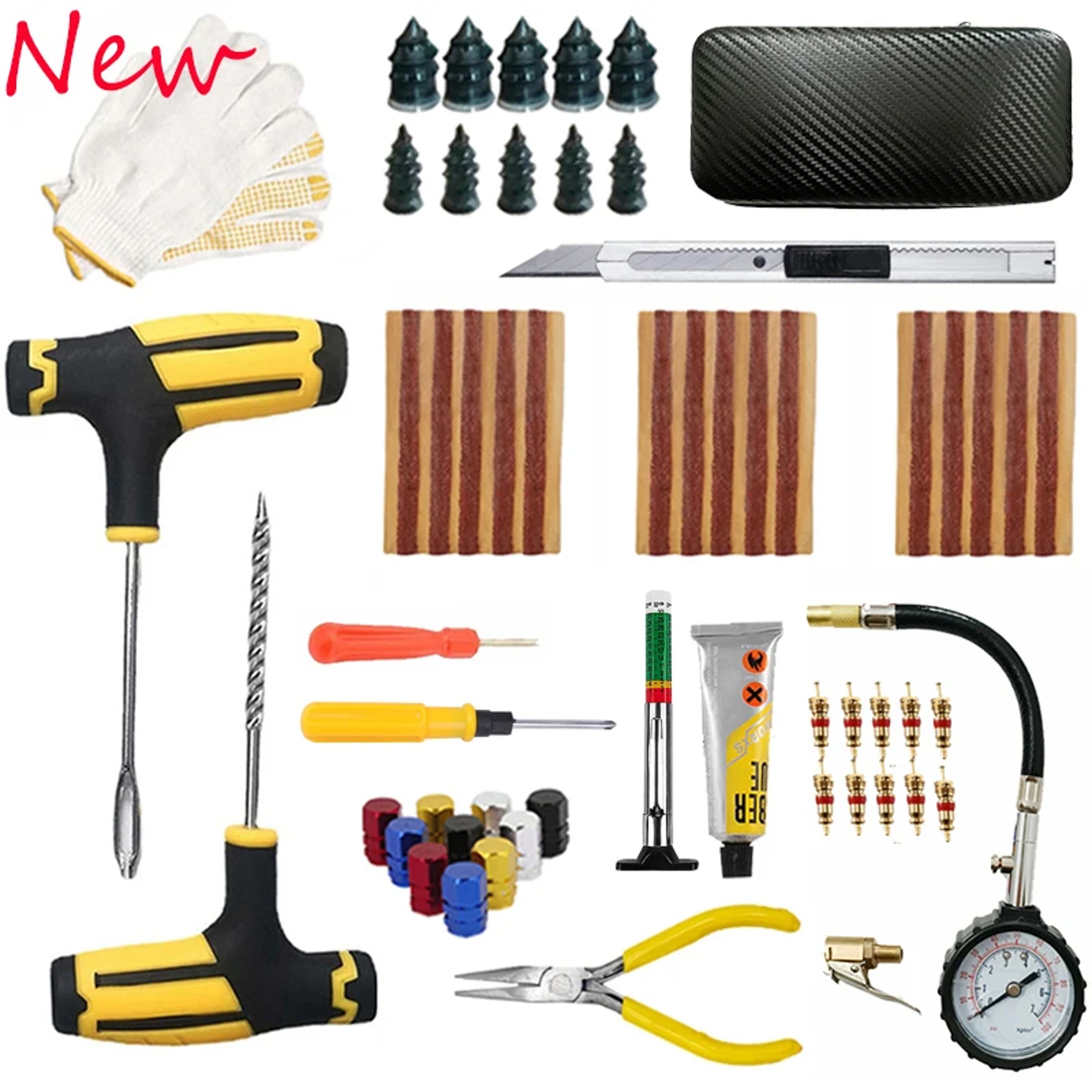 Car Tire Repair Kit Universal Emergency Puncture Plug Tools With Tyre Strips  Glue 0