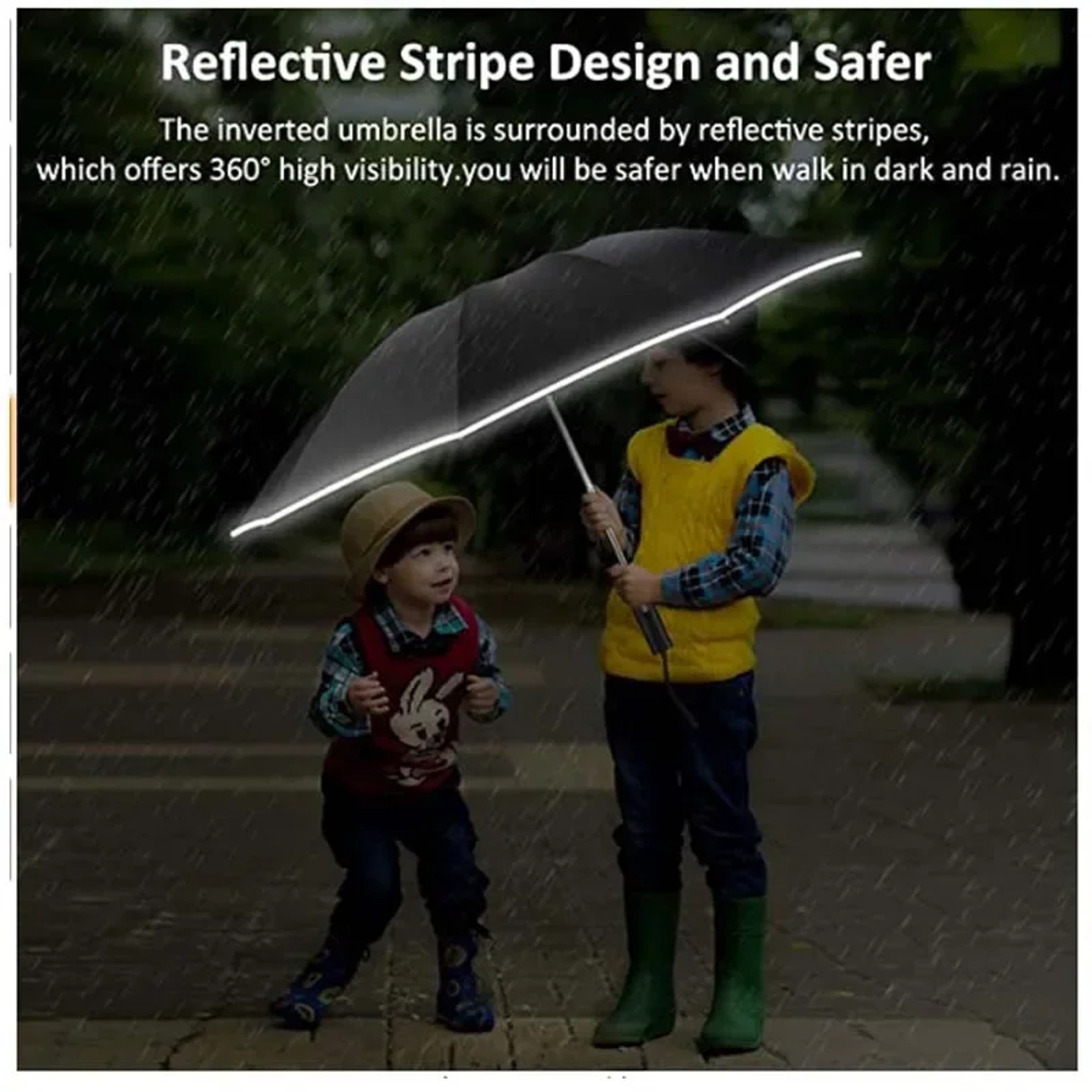 Windproof Reverse Folding Umbrella with UV Protection & Reflective Stripe – view 5
