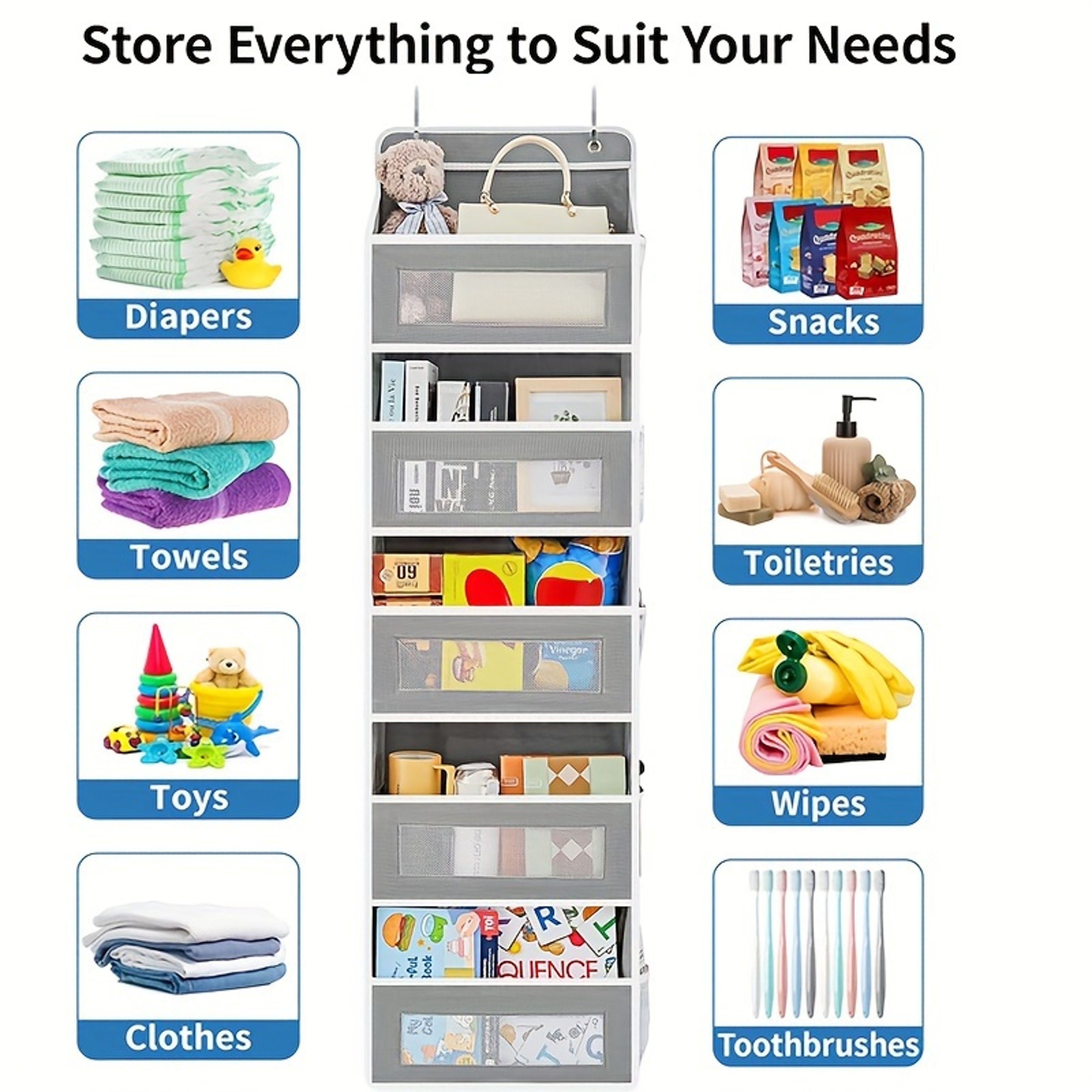 Hanging Storage Organizer Behind Door AntiTilt Large Capacity Pockets For Bedroom  Bathroom 1