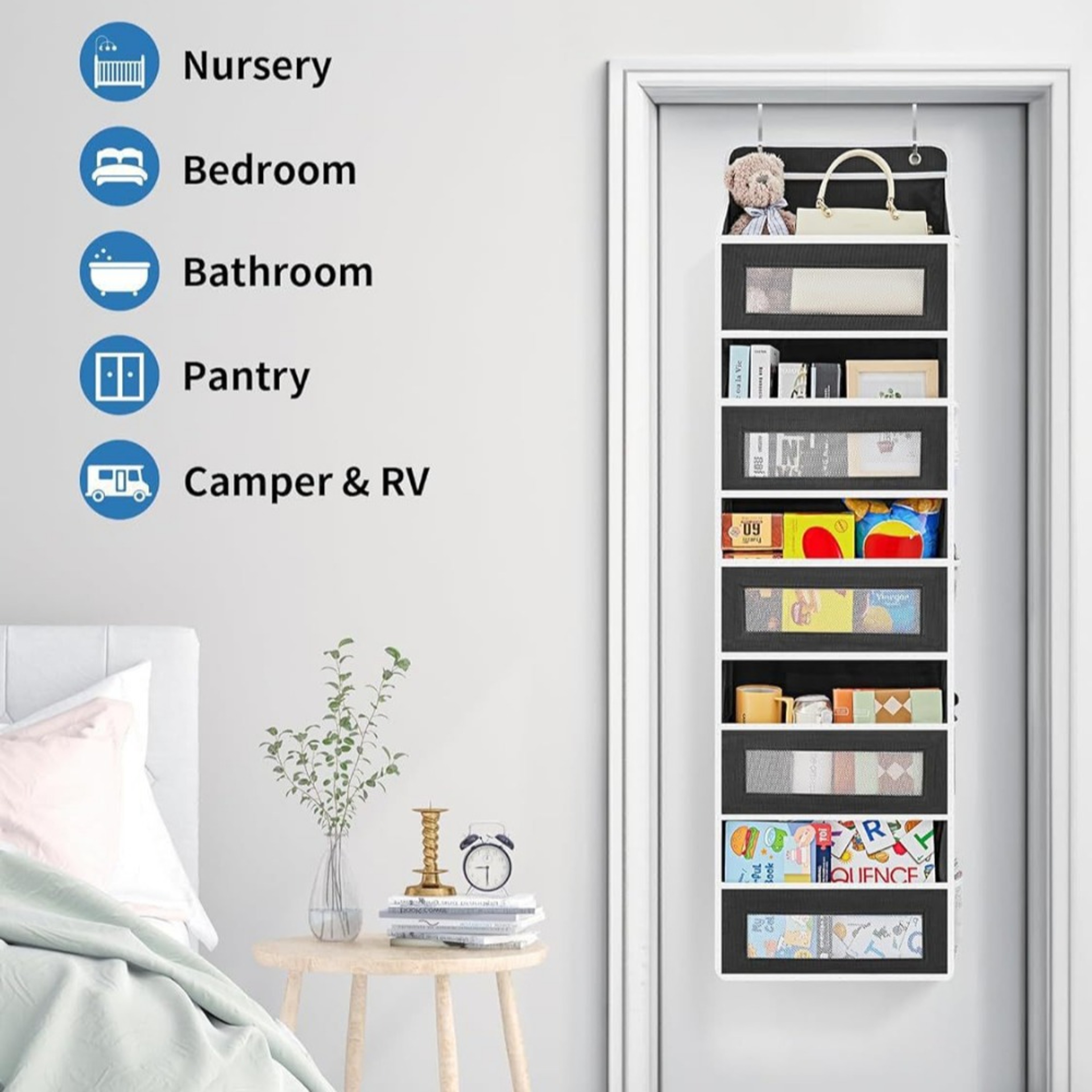 Hanging Storage Organizer Behind Door AntiTilt Large Capacity Pockets For Bedroom  Bathroom 3