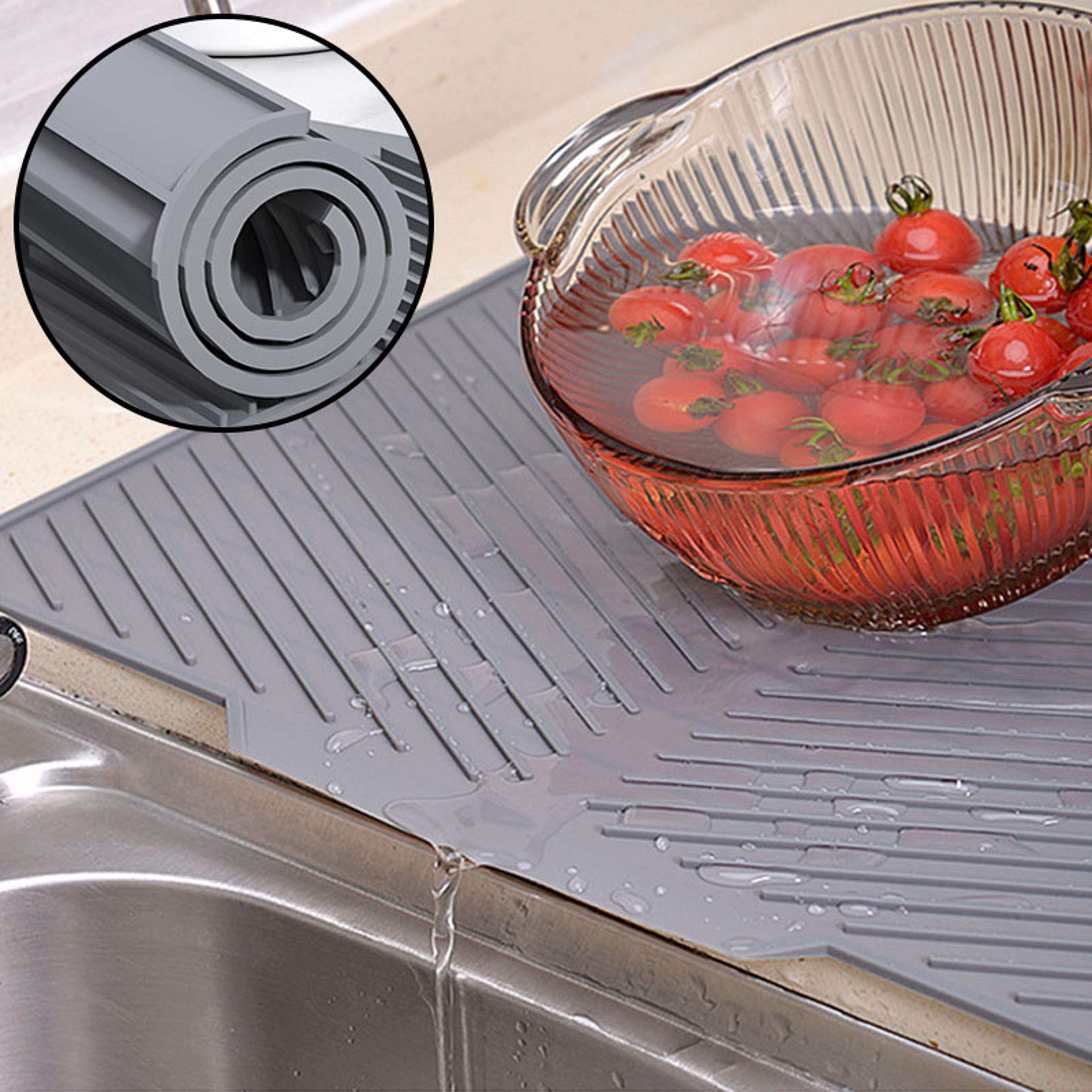 Folding Silicone Draining Mat With Raised Edges For Kitchen Drying Pad For Dishes Pots Cups And Hea 0