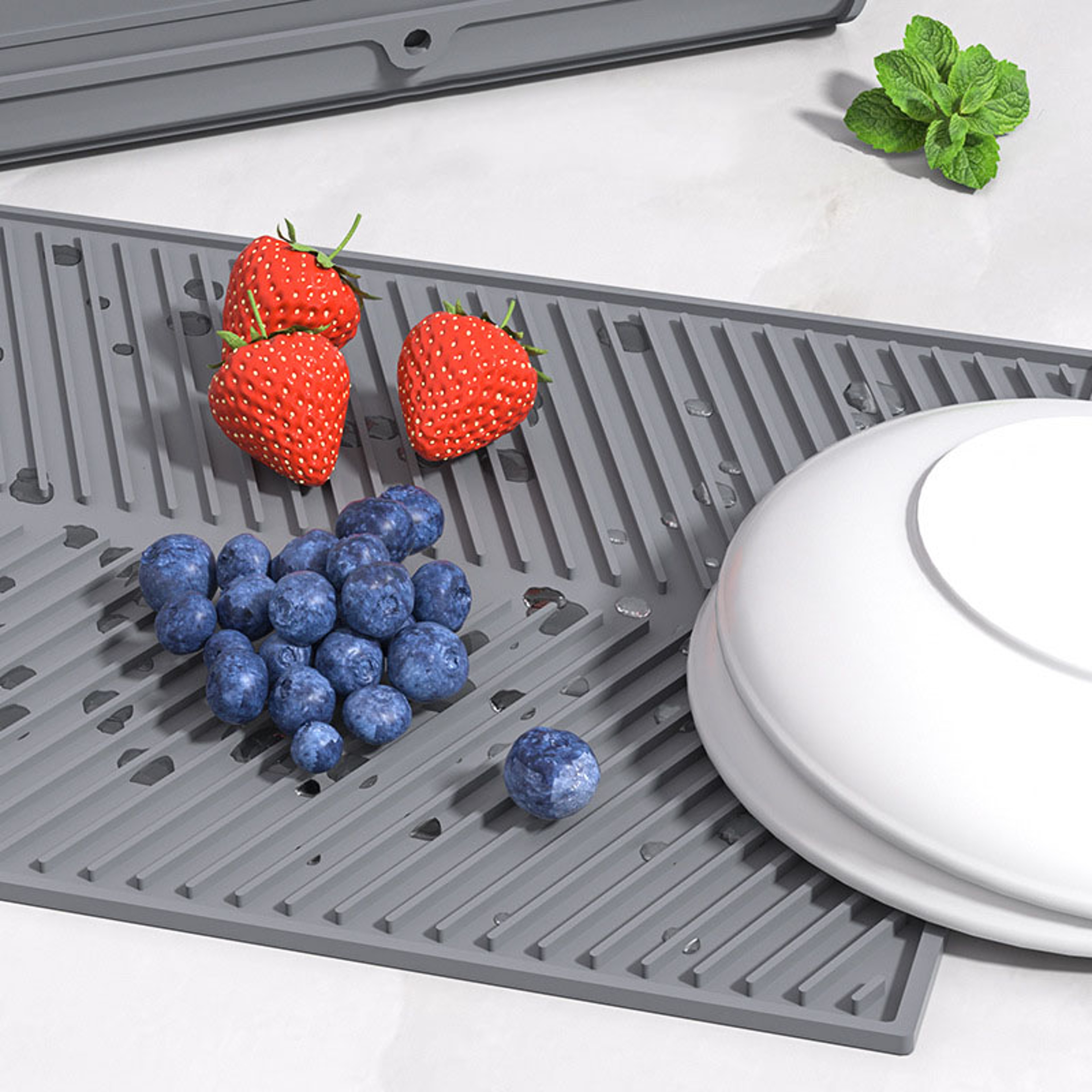 Folding Silicone Draining Mat With Raised Edges For Kitchen Drying Pad For Dishes Pots Cups And Hea 1