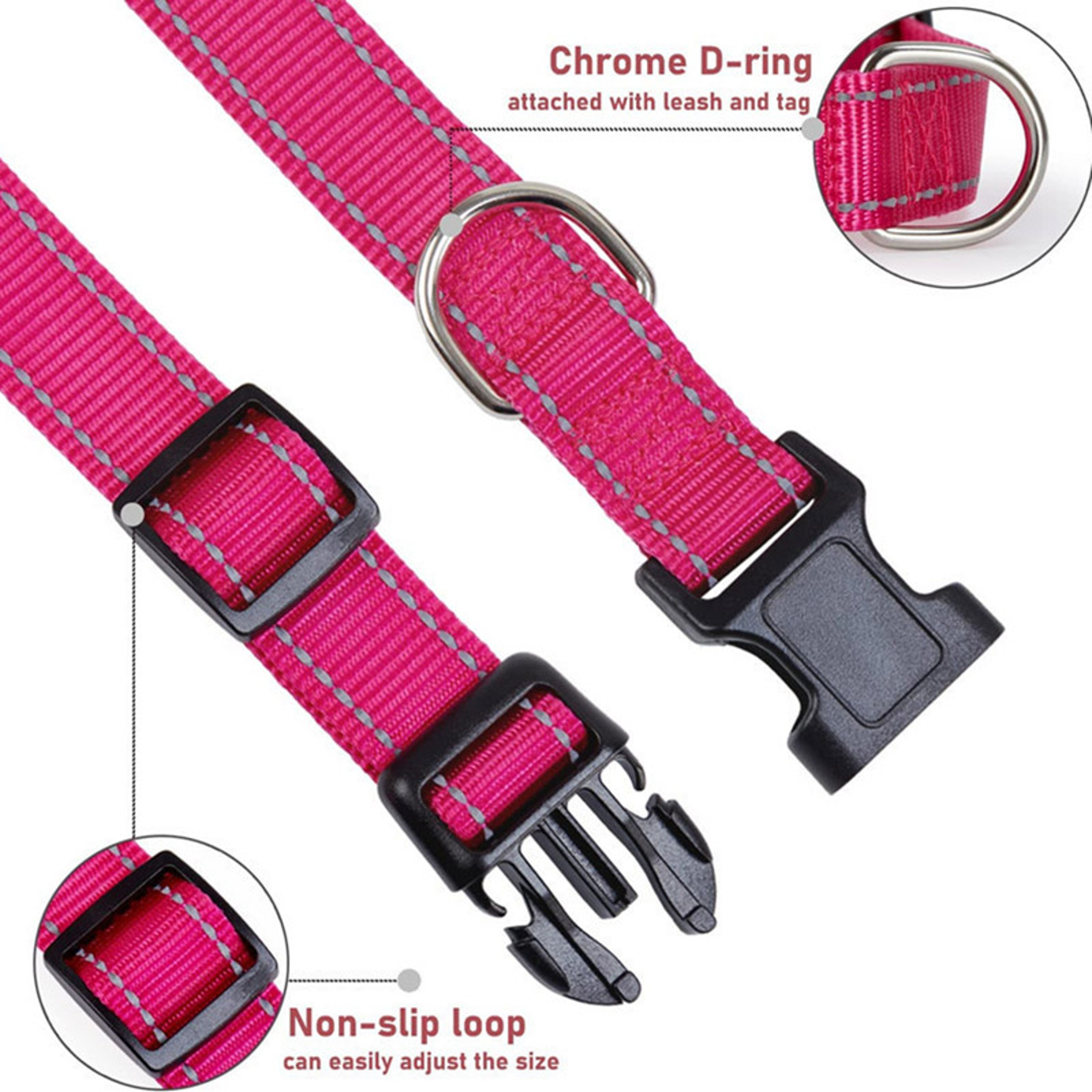 Reflective Dog Collar With Adjustable Safety Strap Durable Nylon Pet Traction Rope For Small And Me 2