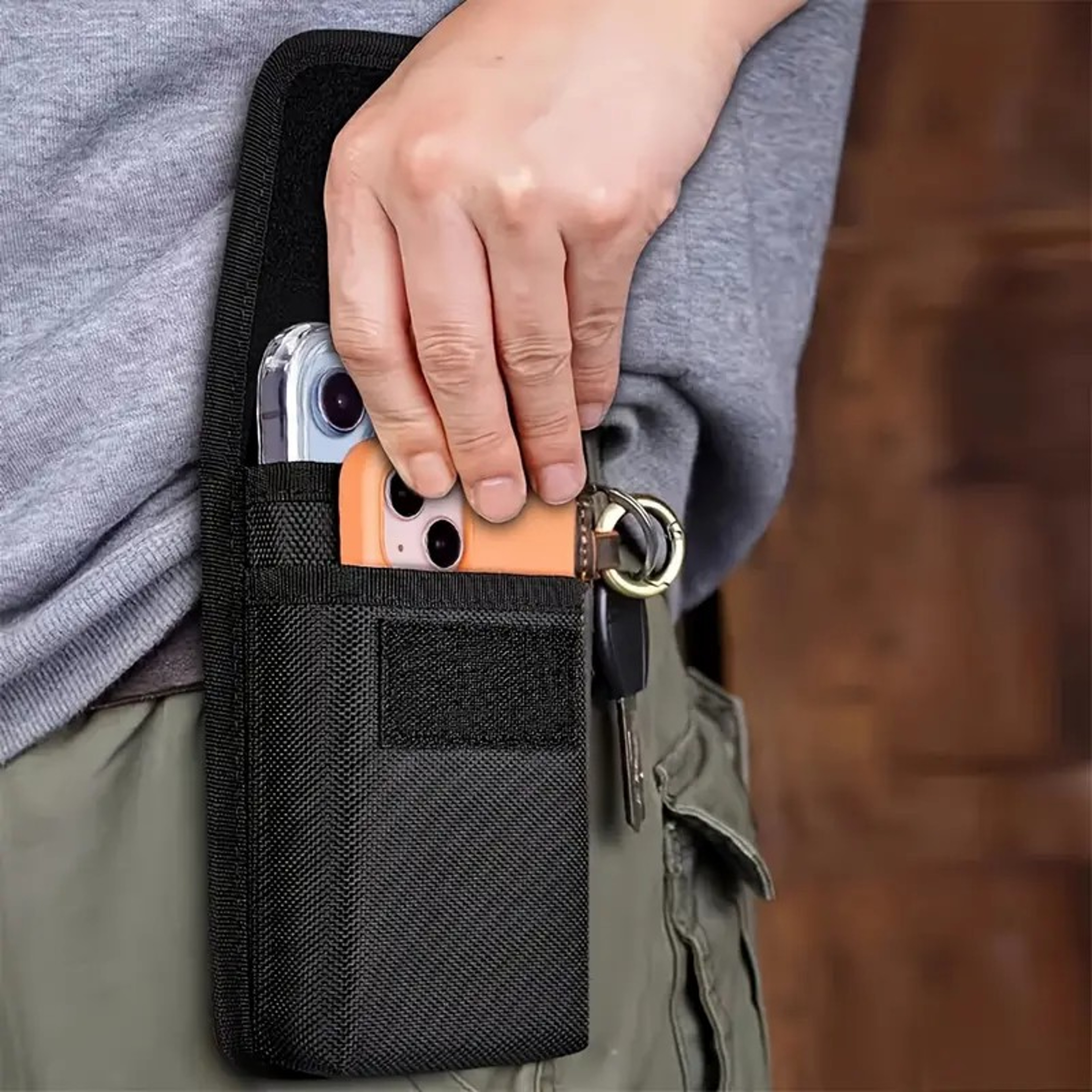 Universal Dual Pocket Cell Phone Holster HeavyDuty Nylon Belt Pouch For Large Smartphones 2