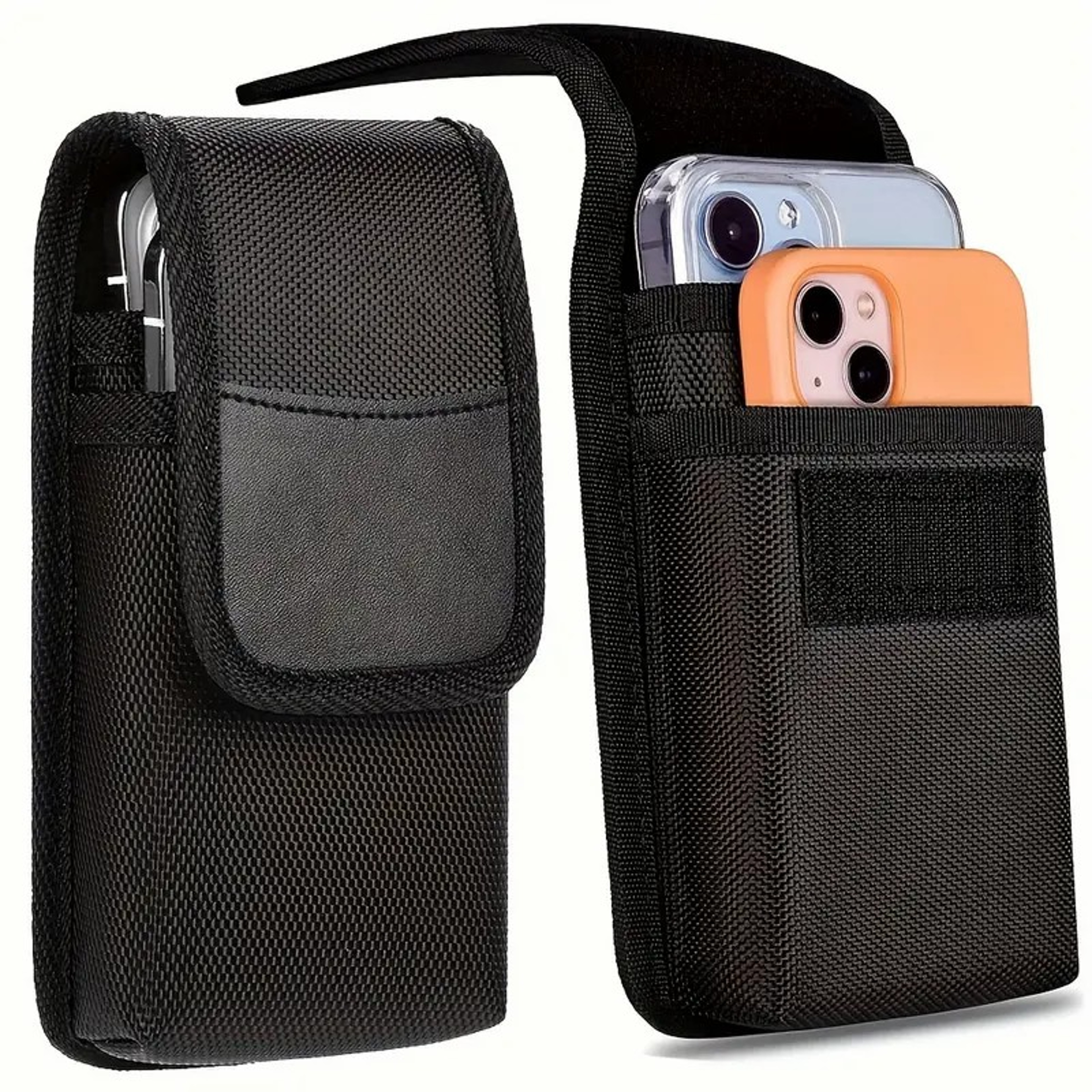 Universal Dual Pocket Cell Phone Holster HeavyDuty Nylon Belt Pouch For Large Smartphones 5