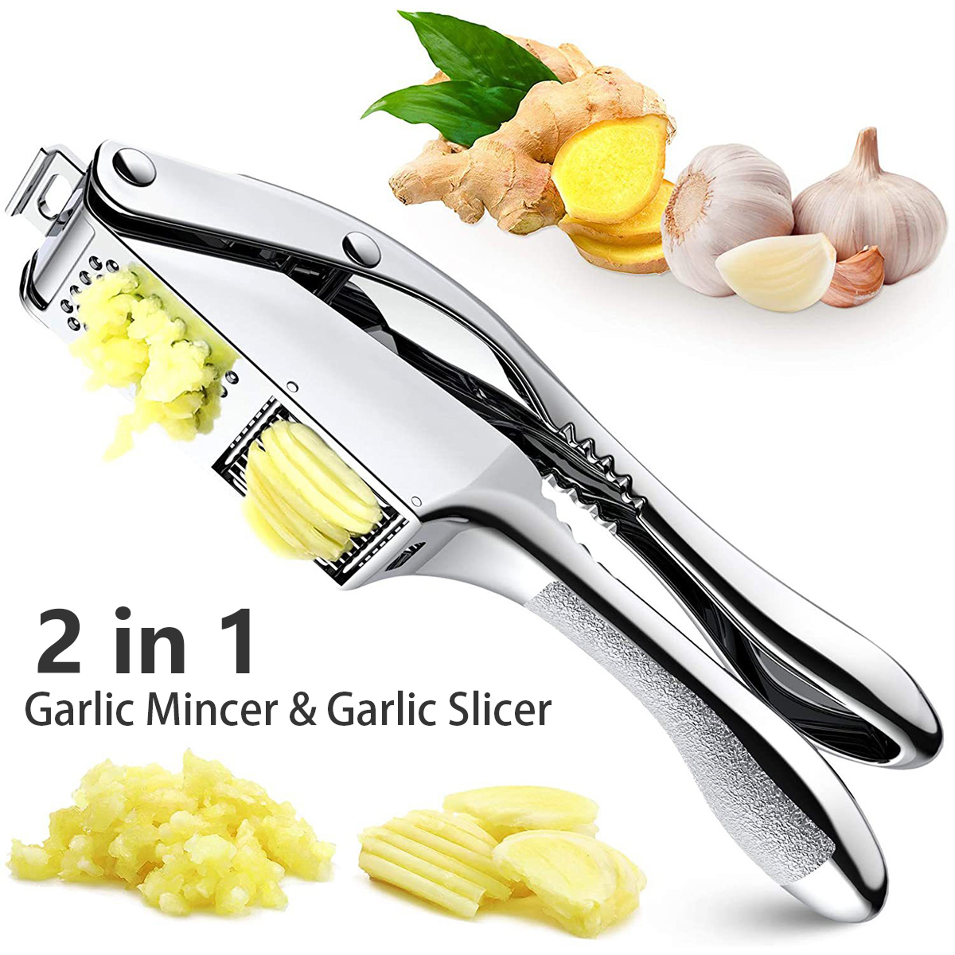 Stainless Steel Garlic Press  Slicer Dual Function Mincer  Crusher For Effortless Kitchen Prep 1