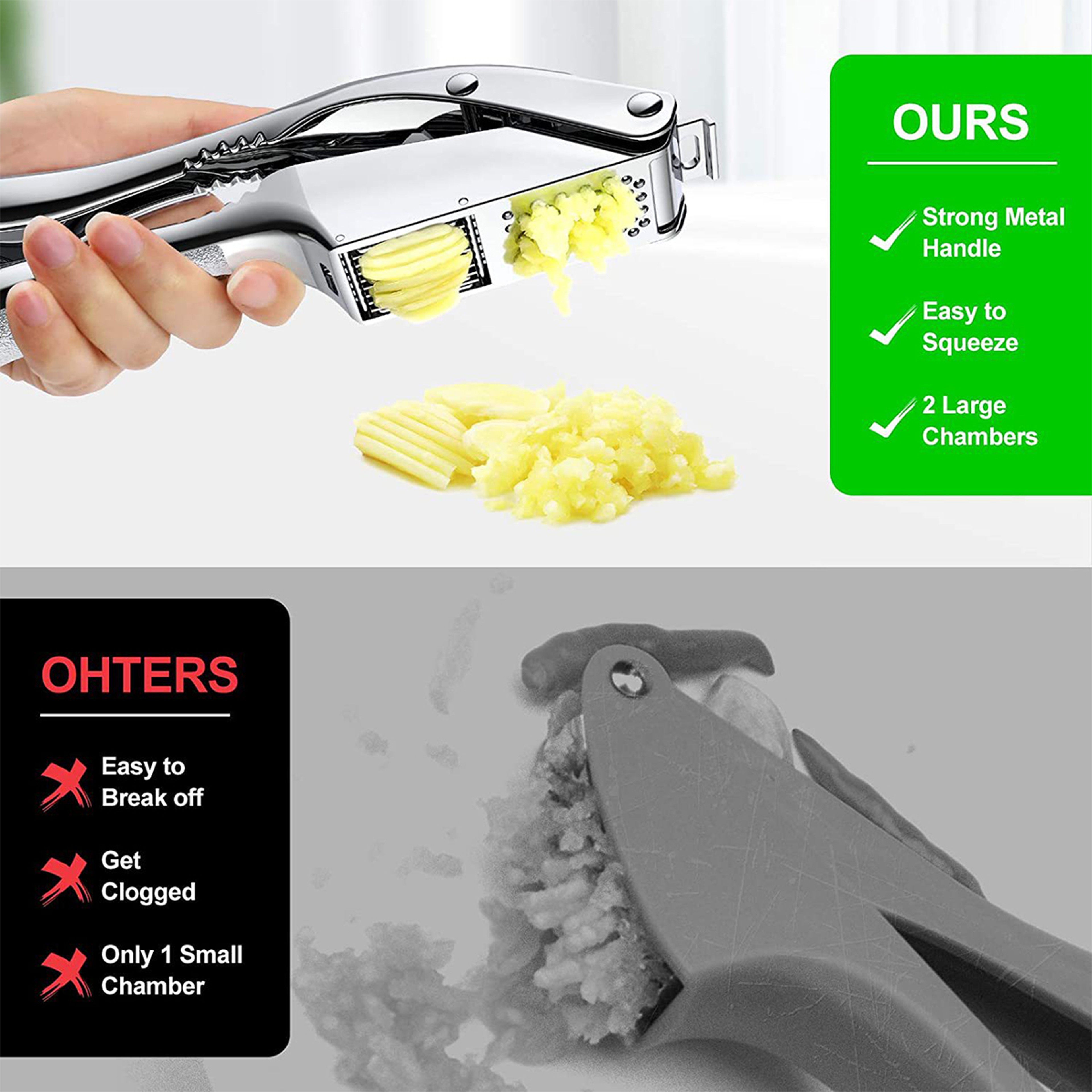 Stainless Steel Garlic Press  Slicer Dual Function Mincer  Crusher For Effortless Kitchen Prep 2