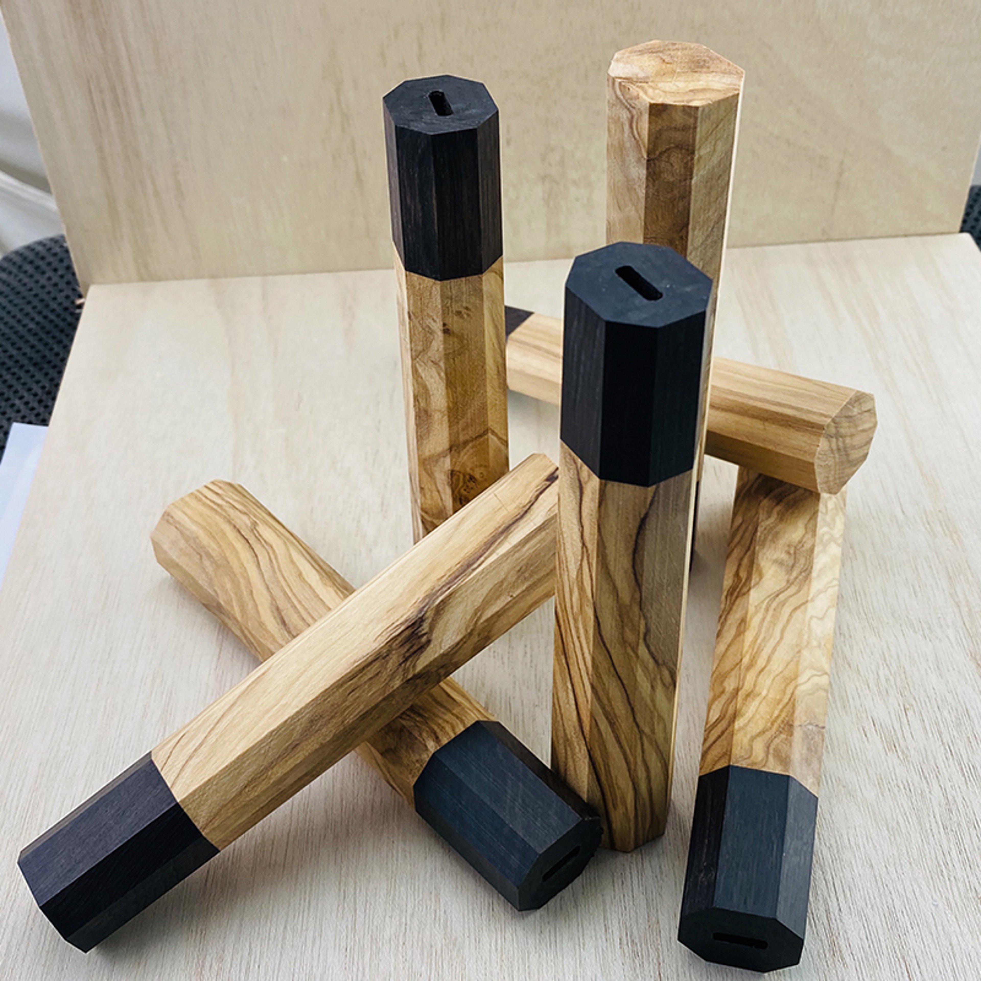 Olive Wood Ebony Octagonal Knife Handle For DIY Kitchen Knives 3
