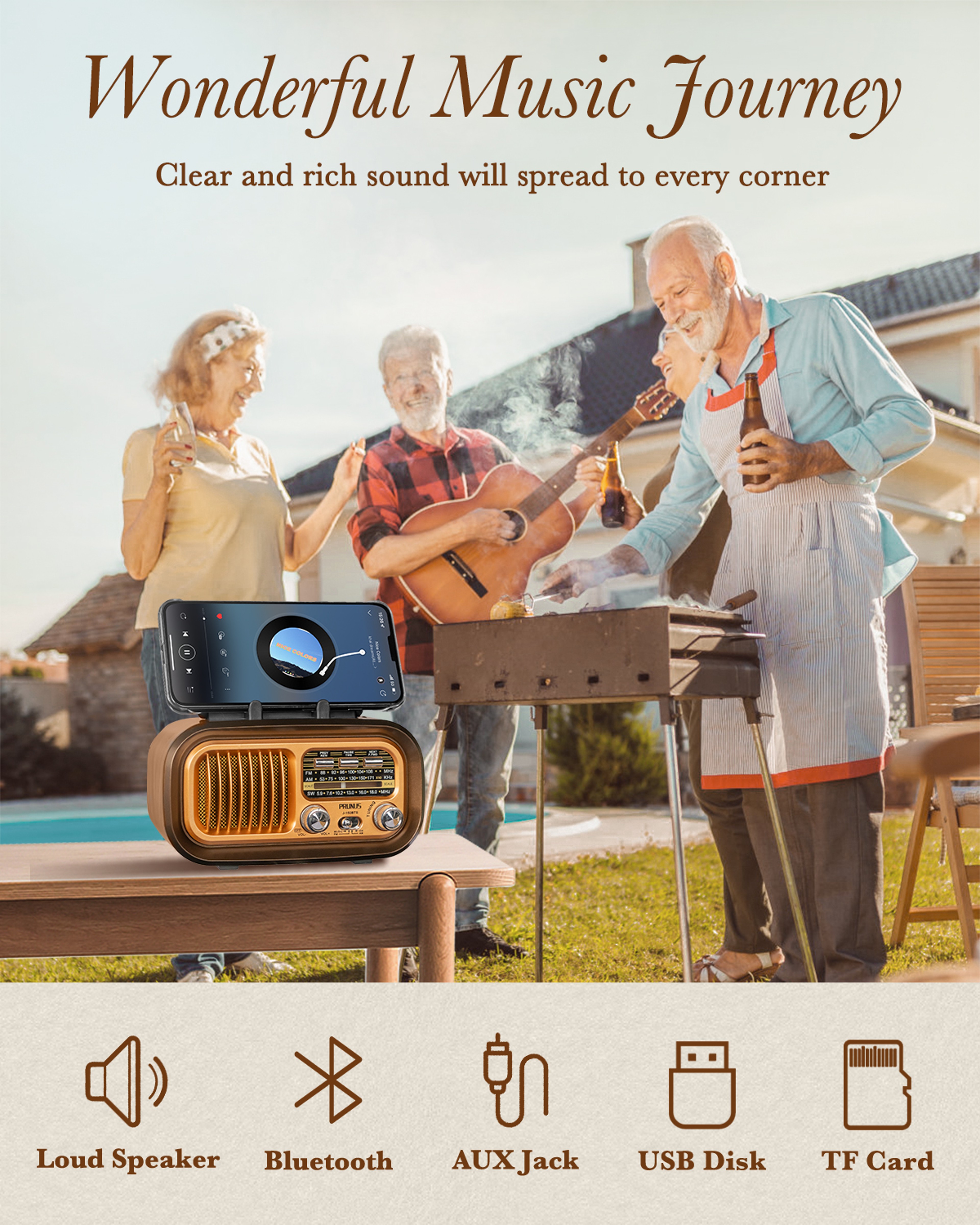Vintage Solar Bluetooth Radio Speaker With AM FM SW Portable Shortwave Tuner 2