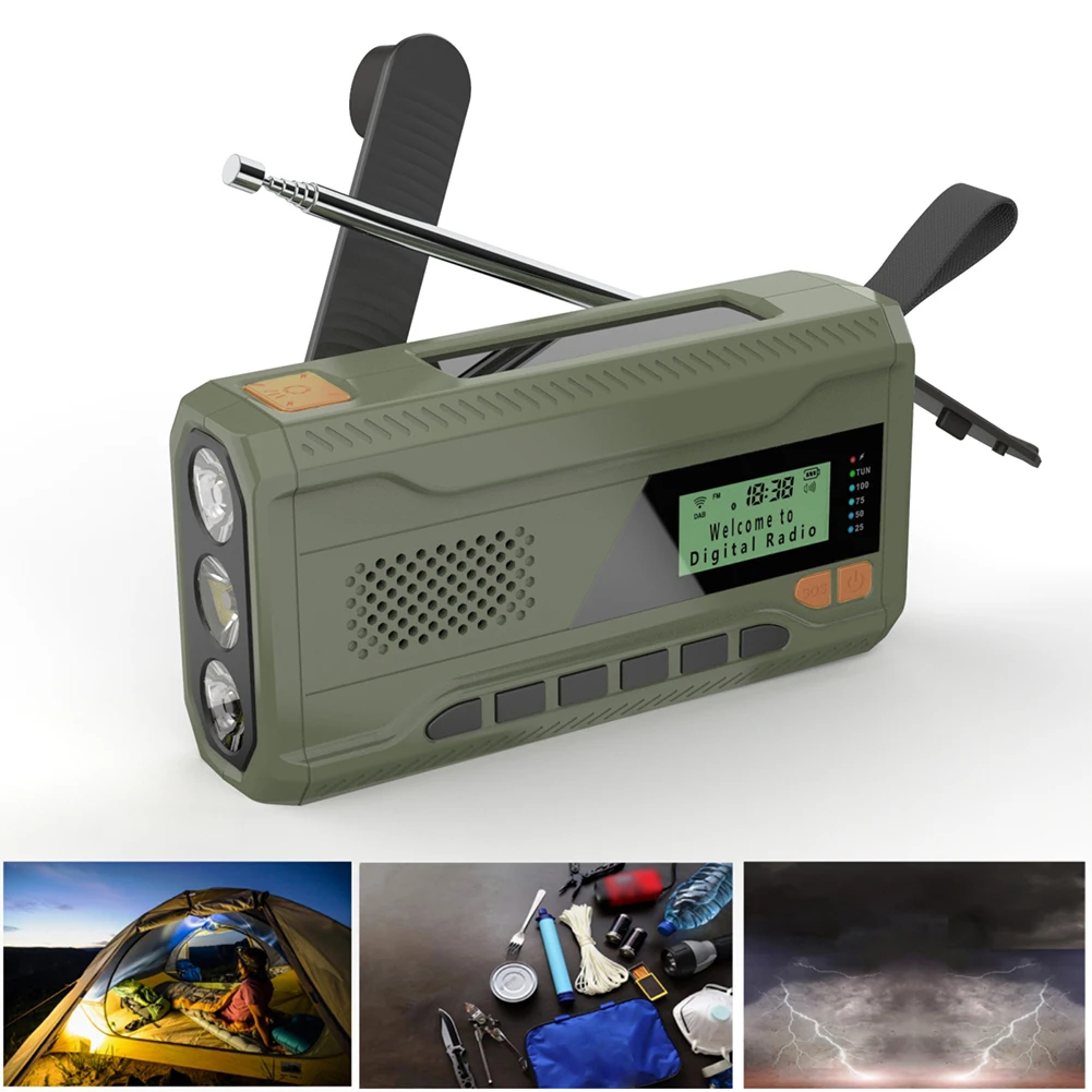 Solar Emergency Radio With Bluetooth Flashlight And Hand Crank 0
