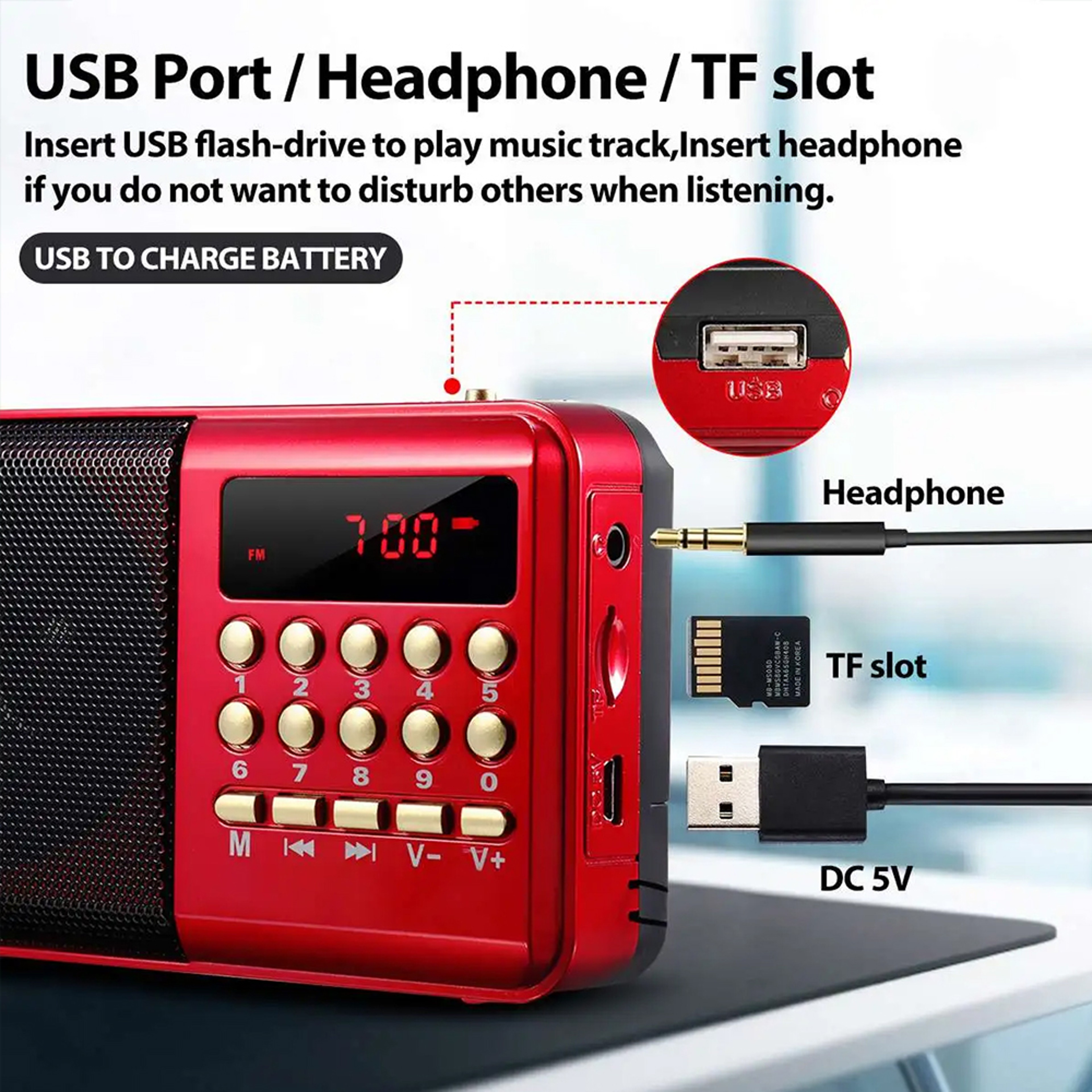 Mini Portable Digital Radio Handheld Rechargeable Player & USB Music Speaker – view 5
