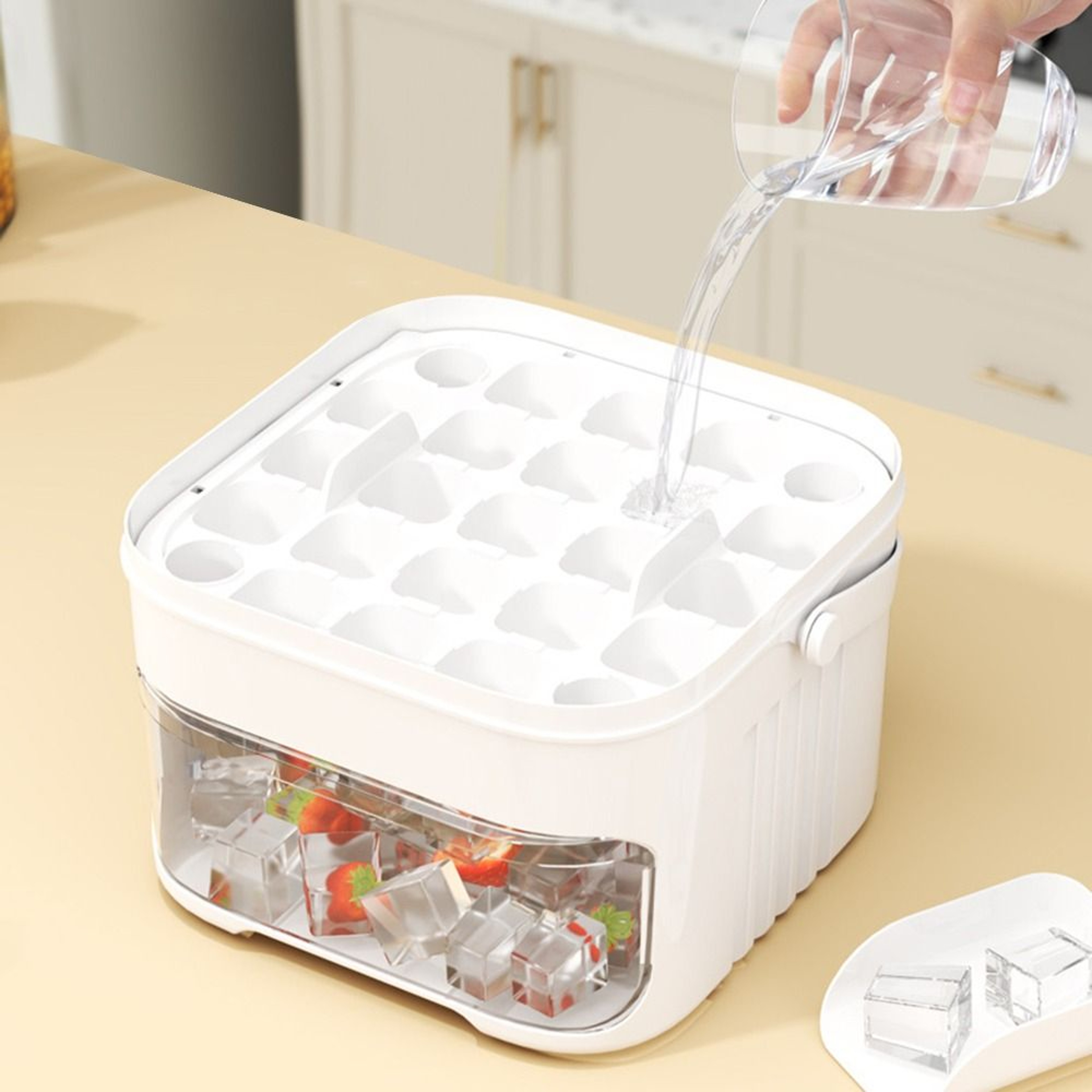 Easy Press Ice Cube Tray with Lid and Storage Bin Double Layer Freezer Ice Box – view 3