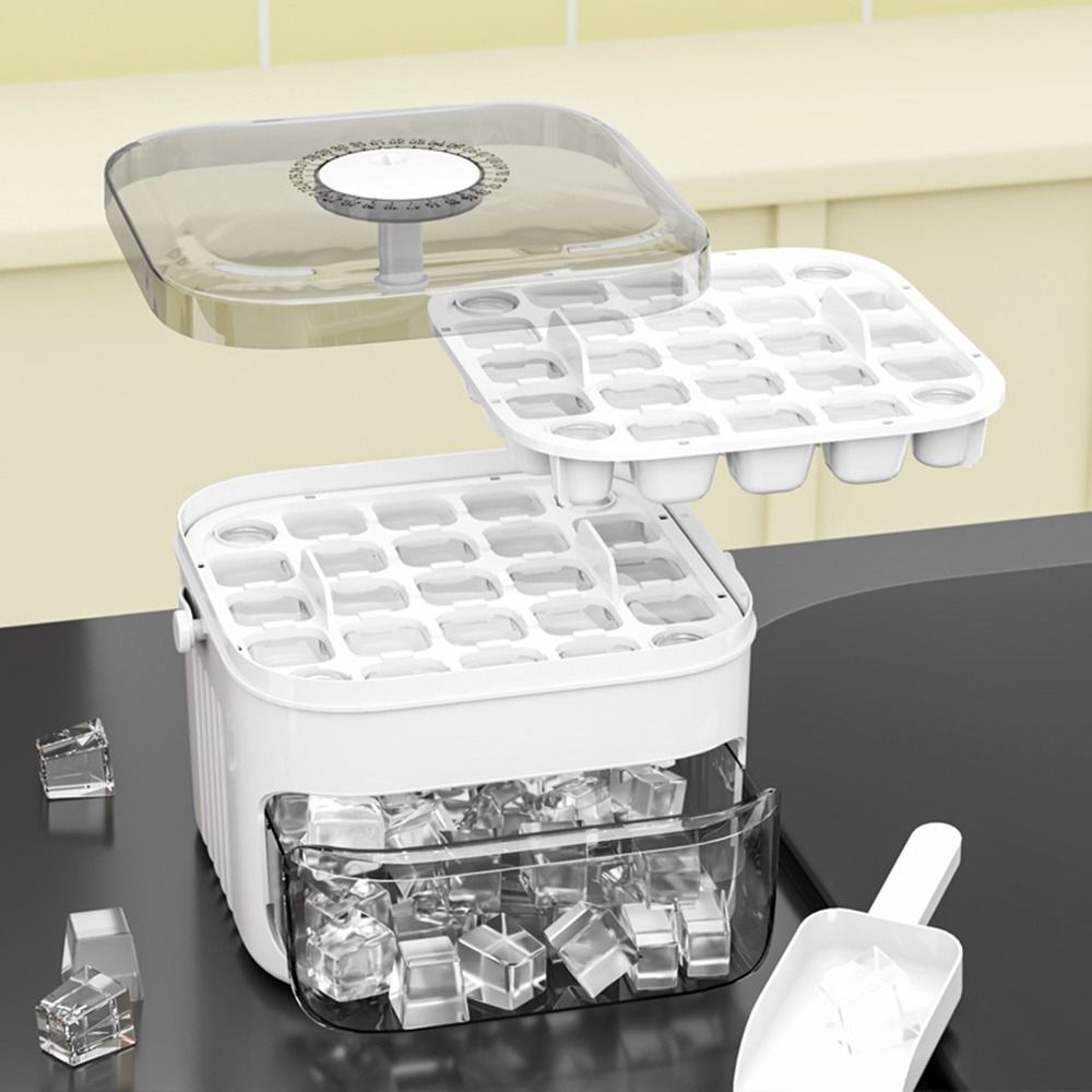 Easy Press Ice Cube Tray with Lid and Storage Bin Double Layer Freezer Ice Box – view 4