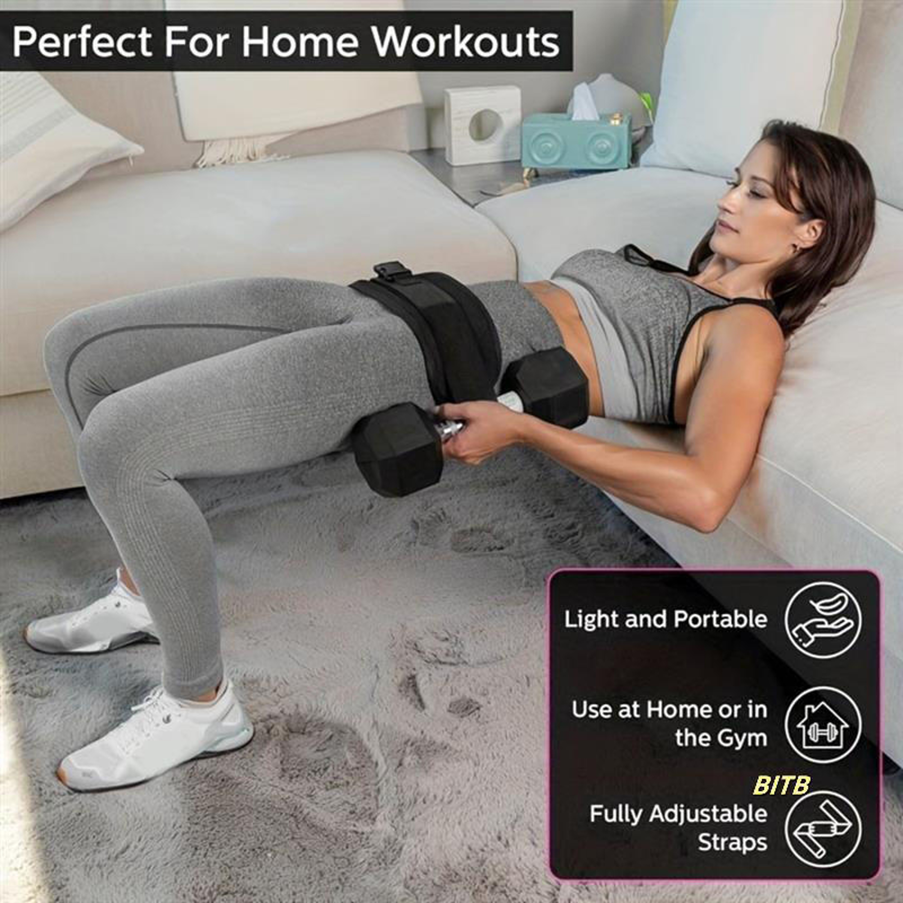 Adjustable Hip Thrust Belt Glute Trainer for Dumbbells Home Gym Workout – view 4