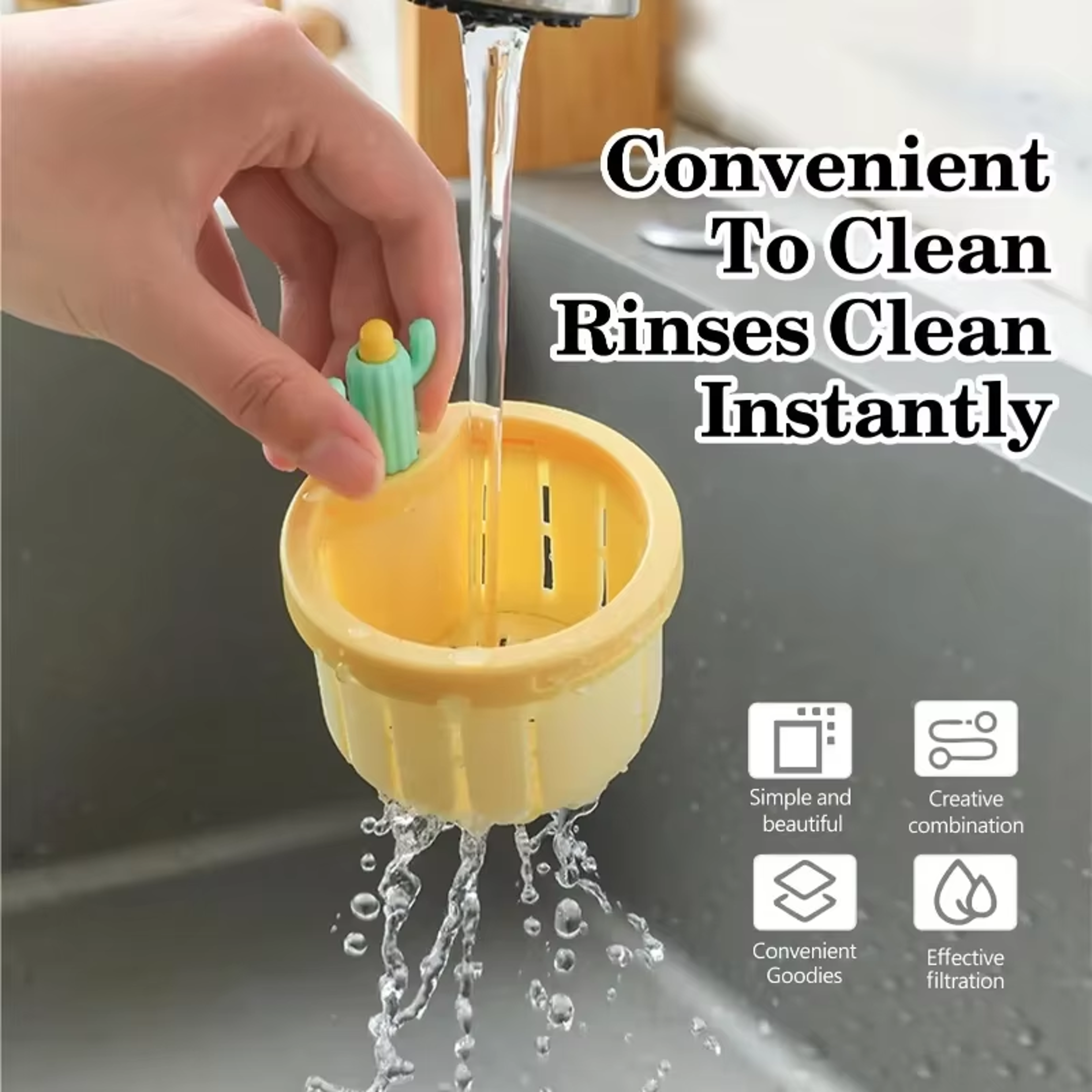 Cactus Sink Drain Strainer Automatic Dumping Basket & Multi-functional Waste Collector for Kitchen and Tub – view 3