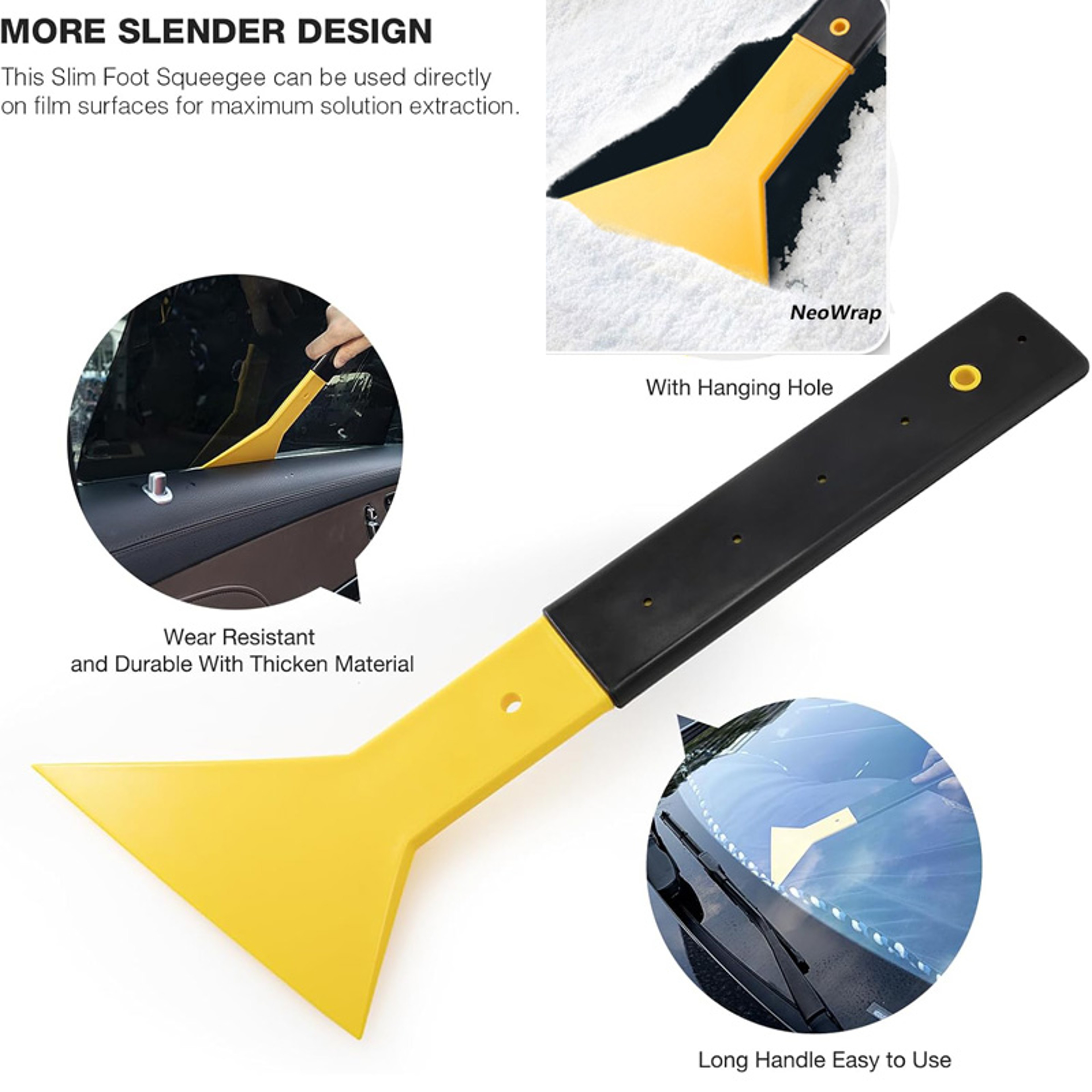 Car Window Tint Squeegee with Long Reach Handle Triangle Plastic Scraper for Vinyl Wrap, Glass Film, and Decals – view 4