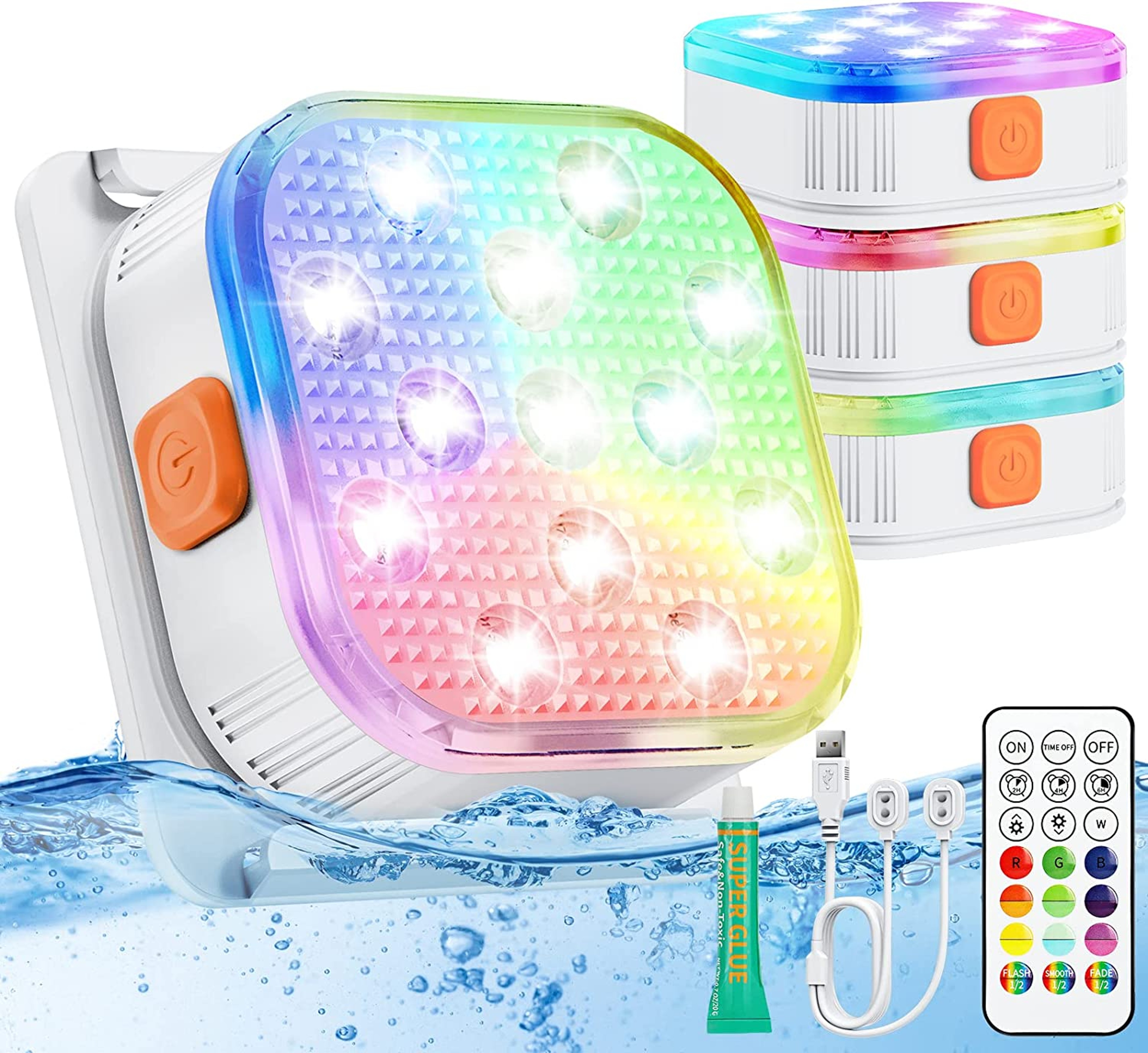 LED Submersible Pool Lights, Rechargeable Remote Control Swimming Pool Lights with Timer, Color Changing – view 1