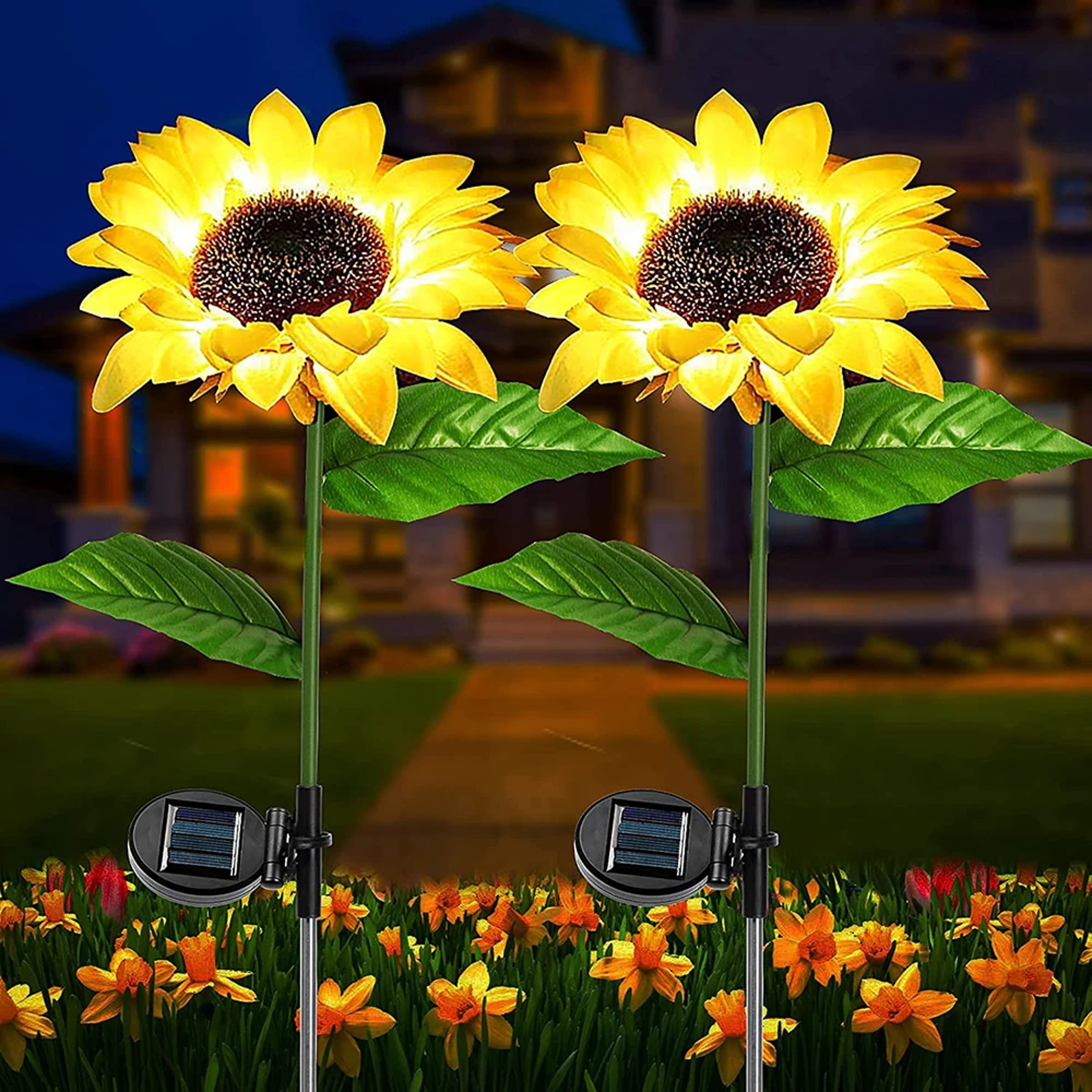 Outdoor Solar Sunflower LED Garden Lights Waterproof Smart Yard Decor For Weddings  Holidays 0