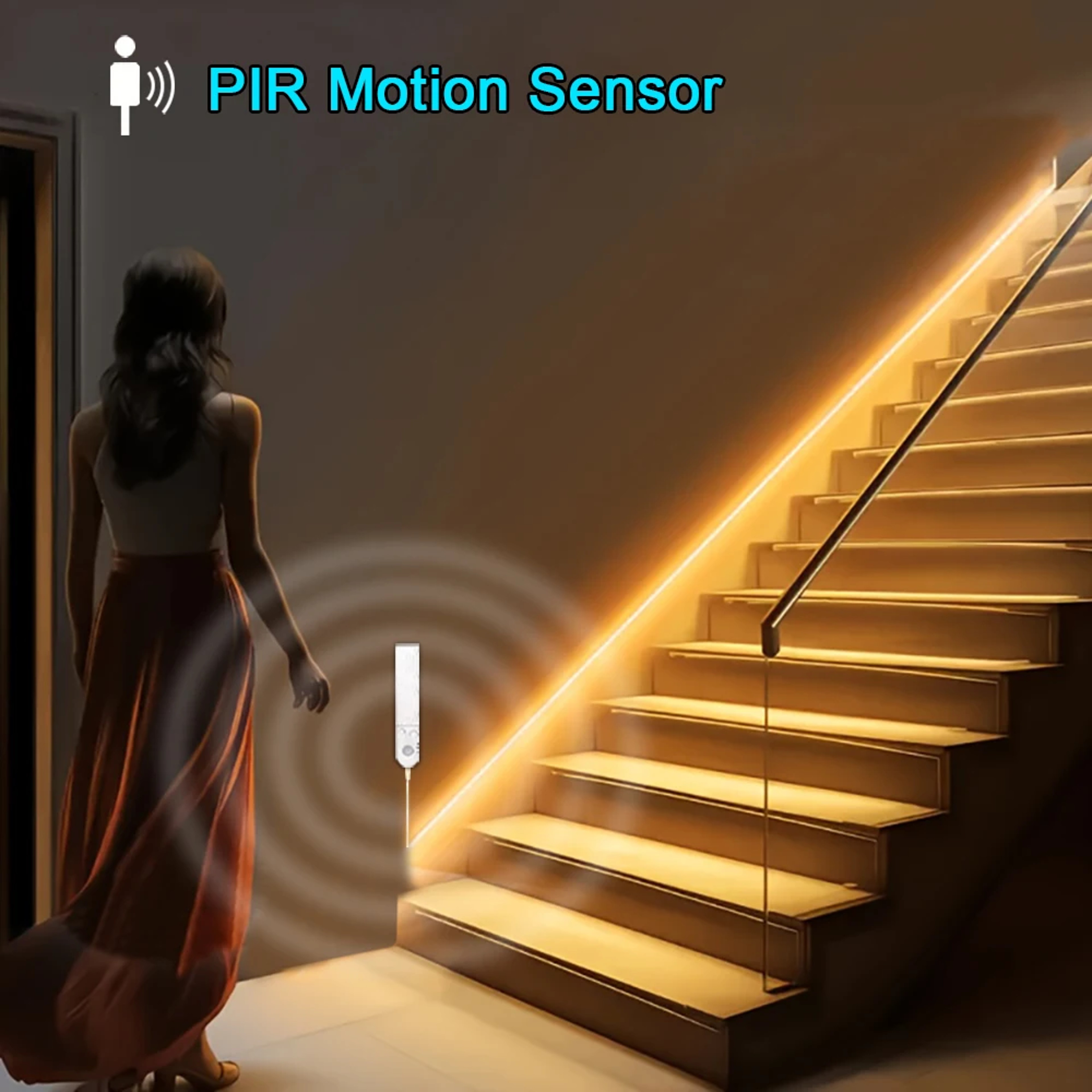 Motion Sensor LED Strip Lights Battery Powered, LEDs/m for Stairways, Bedrooms & Closets – view 3