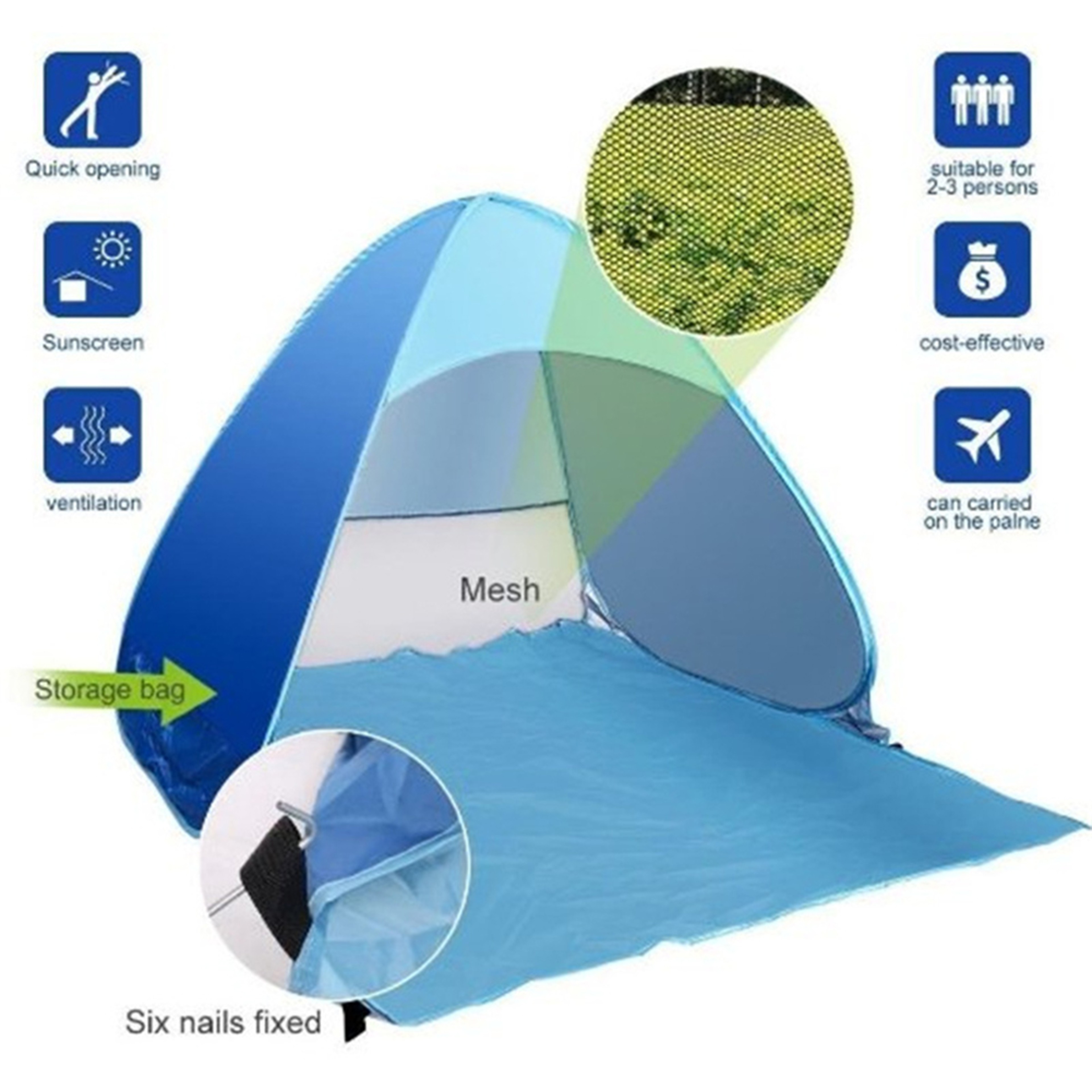 Quick Automatic Beach Tent Sun Shelter Portable Beach Canopy for Camping & Fishing – view 6
