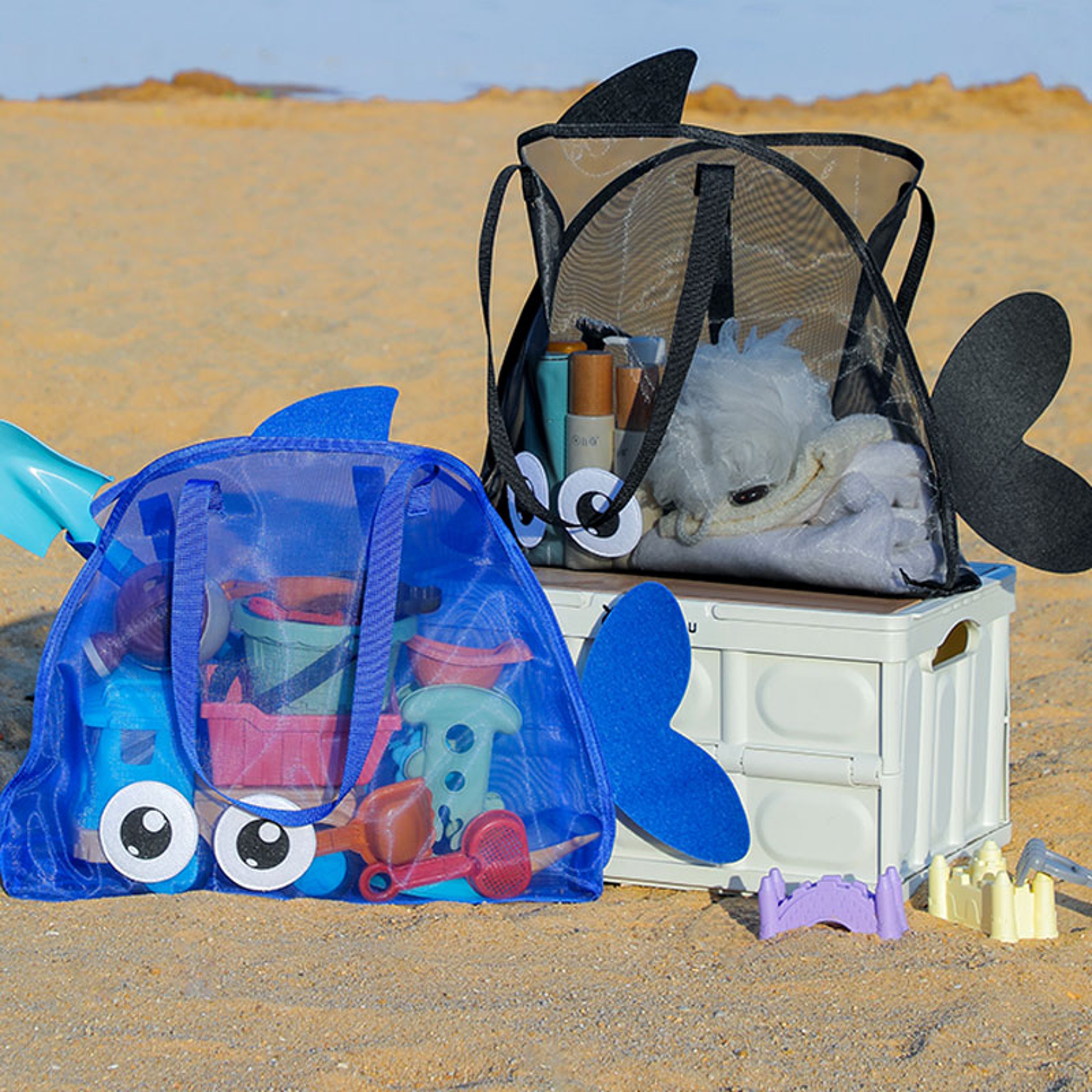 Kids Mesh Beach Toy Bag Foldable Sand Toy Organizer With Adjustable Strap 1