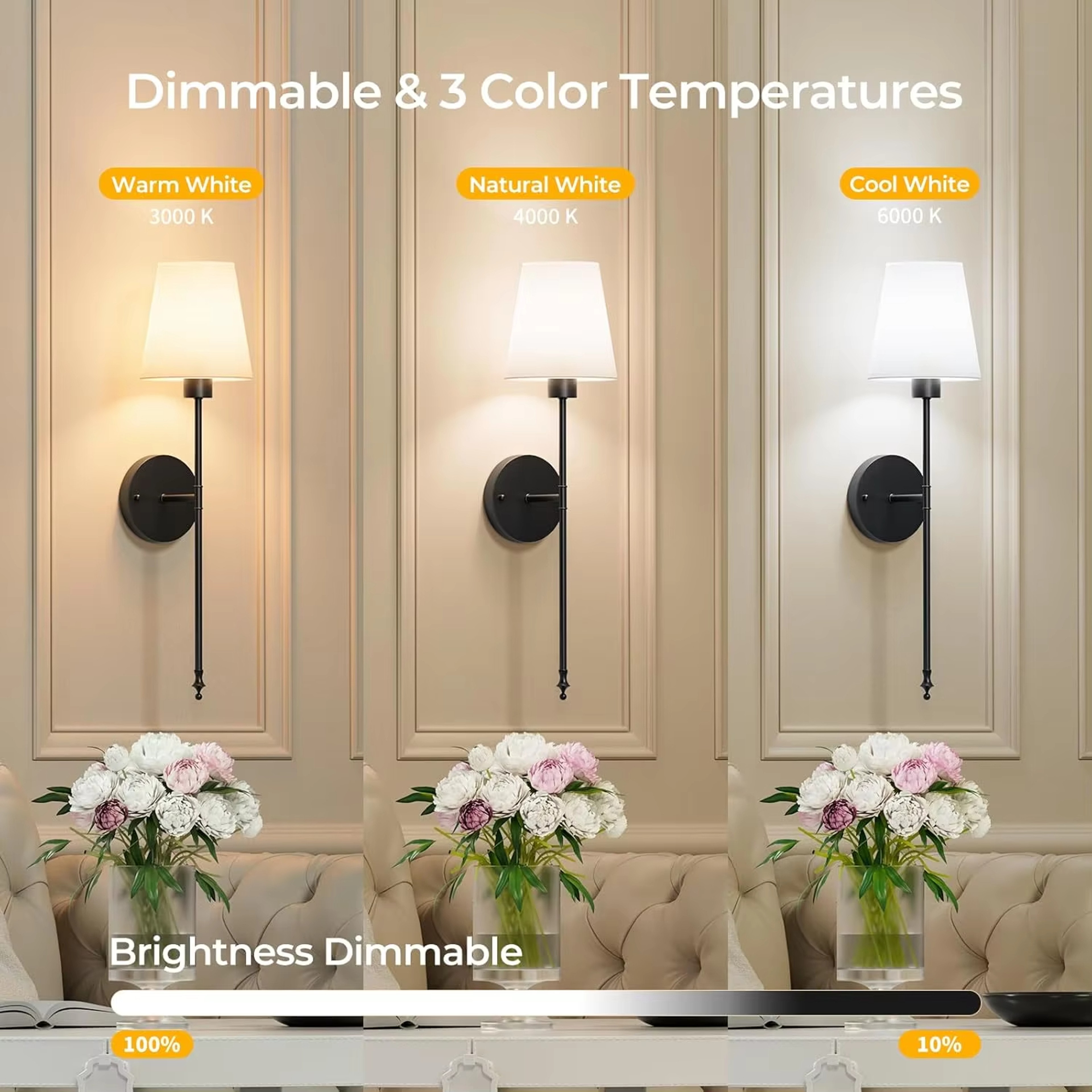 Rechargeable Wireless Wall Sconce Set with Remote Control Battery Powered LED Wall Lights – view 4