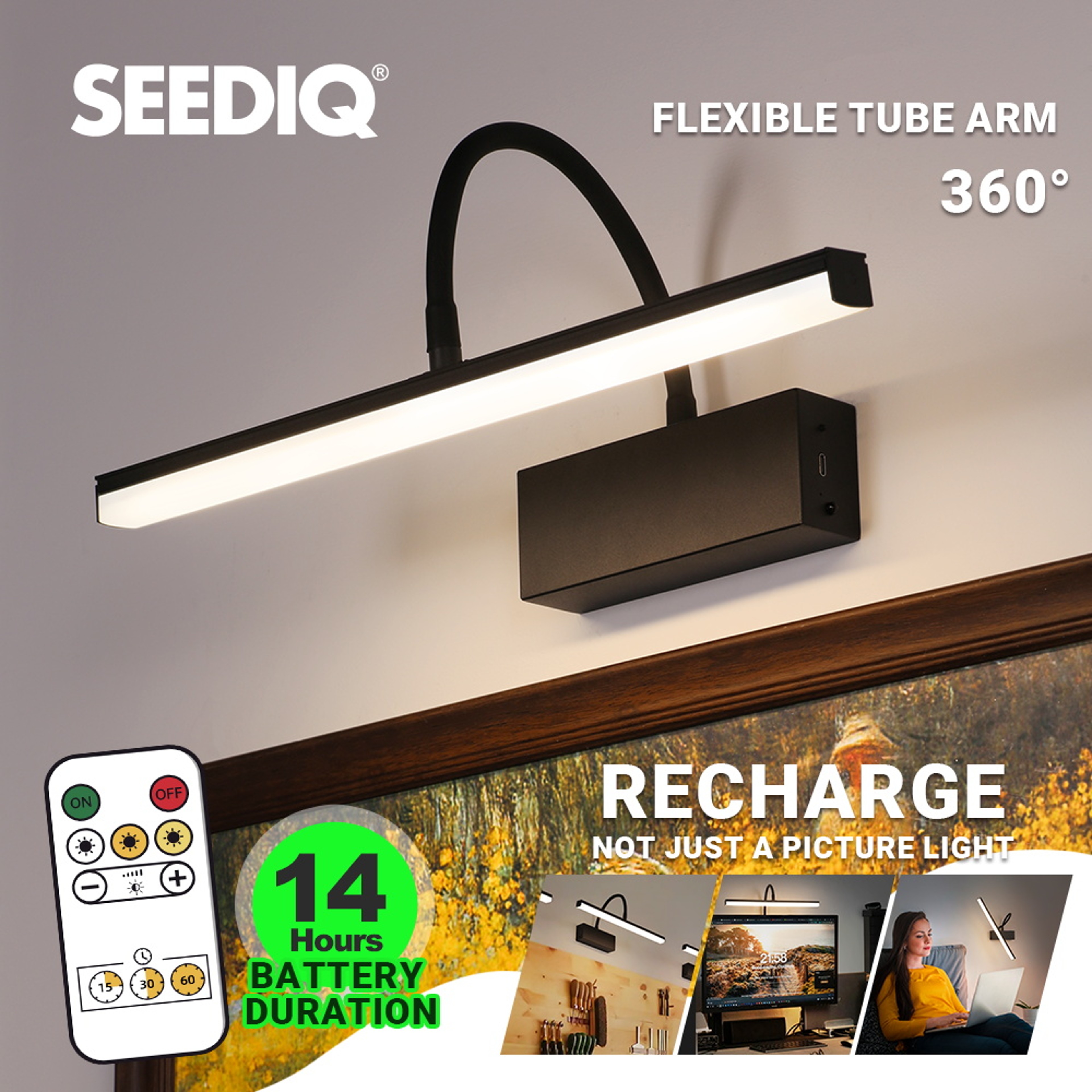 Rechargeable LED Wall Lamp Wireless Picture Light Adjustable Wall Sconce With Remote Control 0