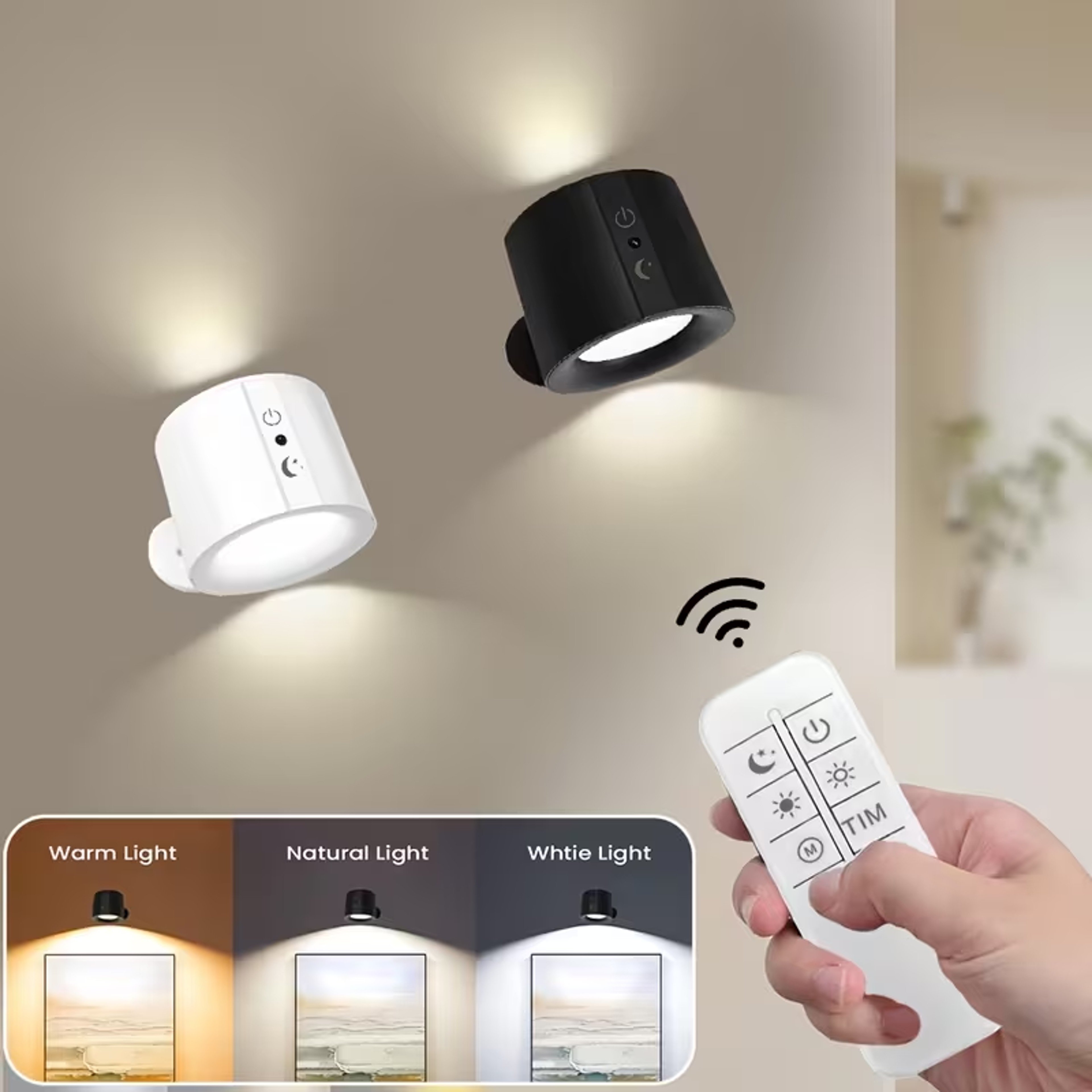Rechargeable LED Wall Light Double Head 360 Rotating Wireless Wall Lamp with Remote Control – view 1