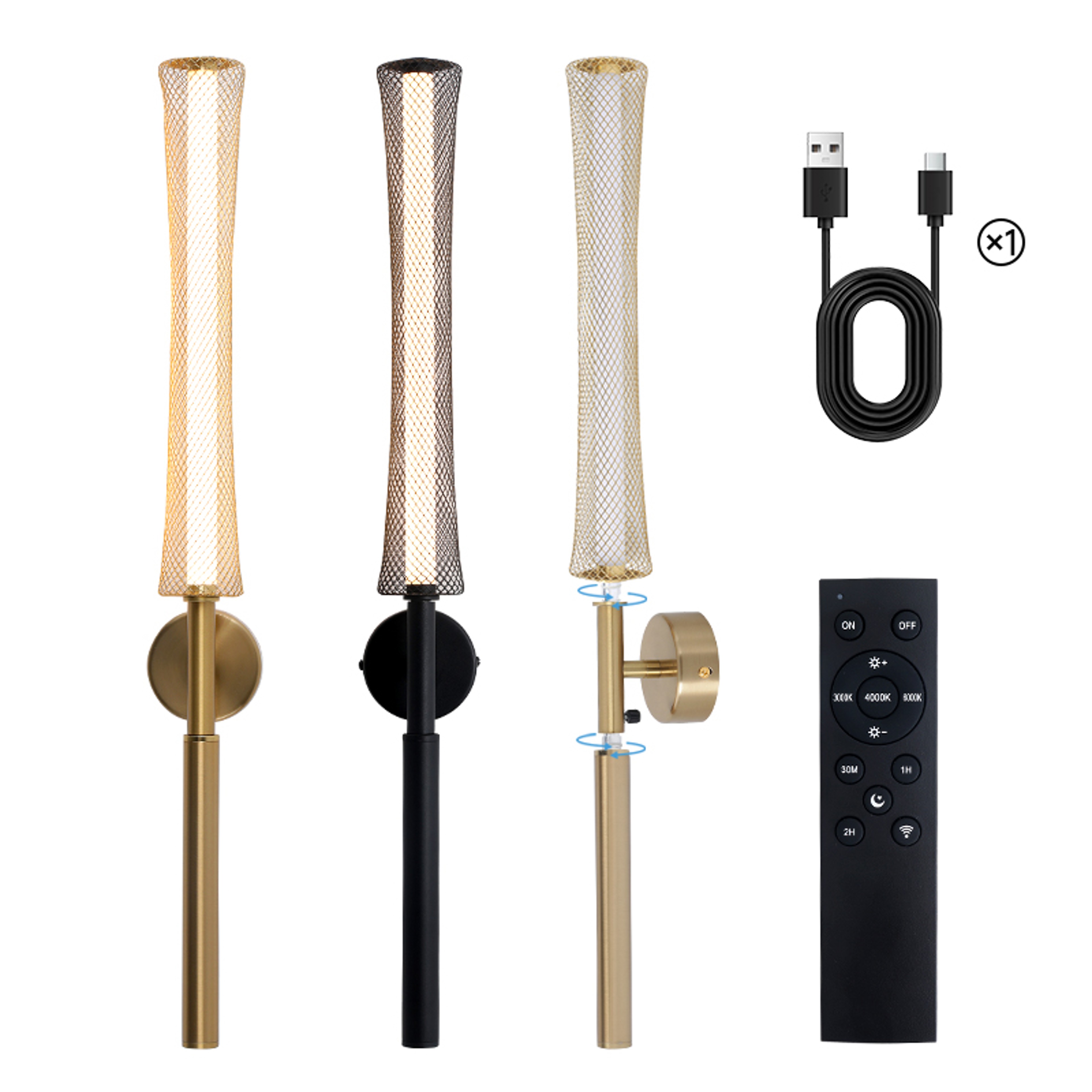 Modern Rechargeable Wall Lamp Cordless LED Wall Light with Remote Dimmable Black Gold Sconce – view 3