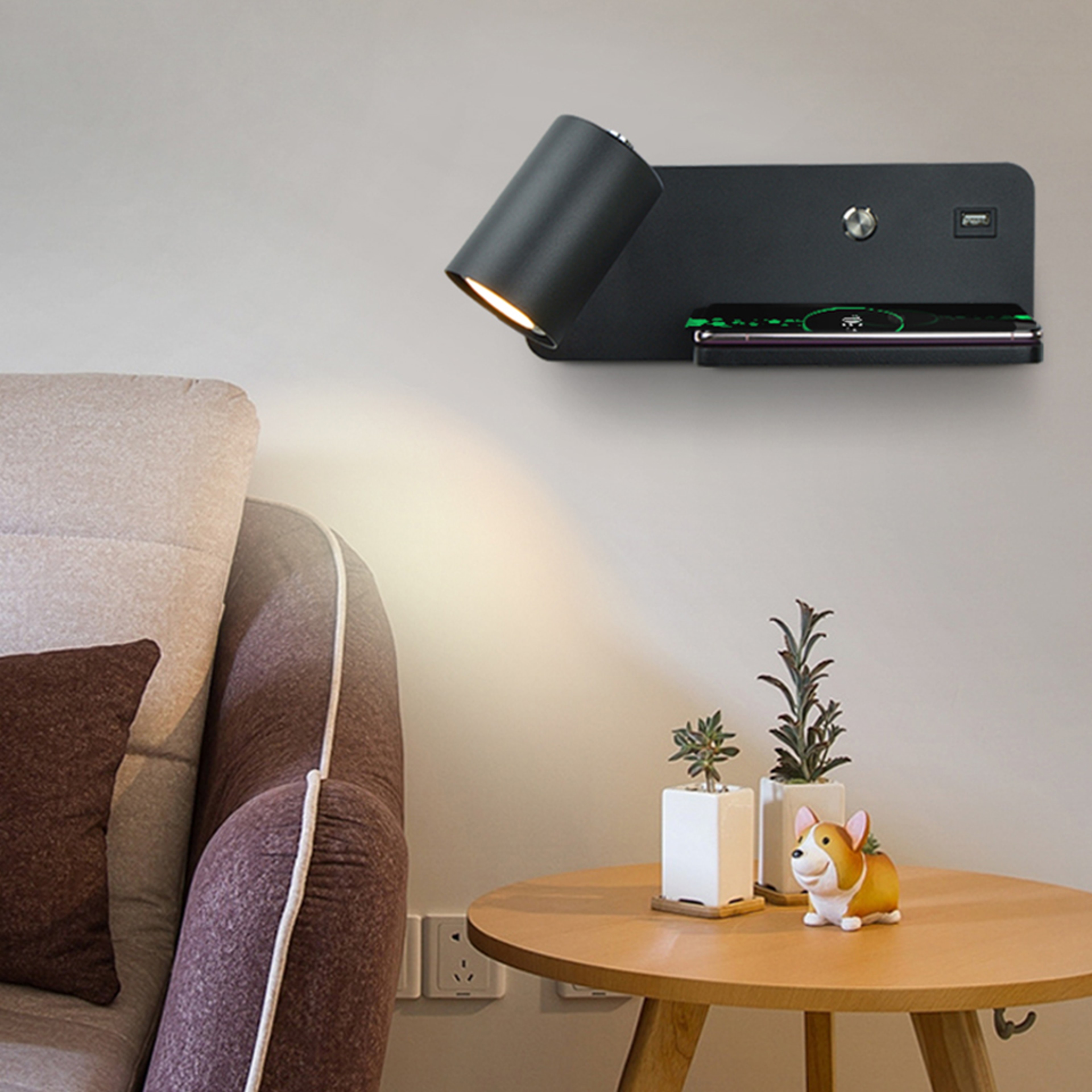 LED Wall Lamp with USB and Wireless Charging Bedside Reading Light – view 2