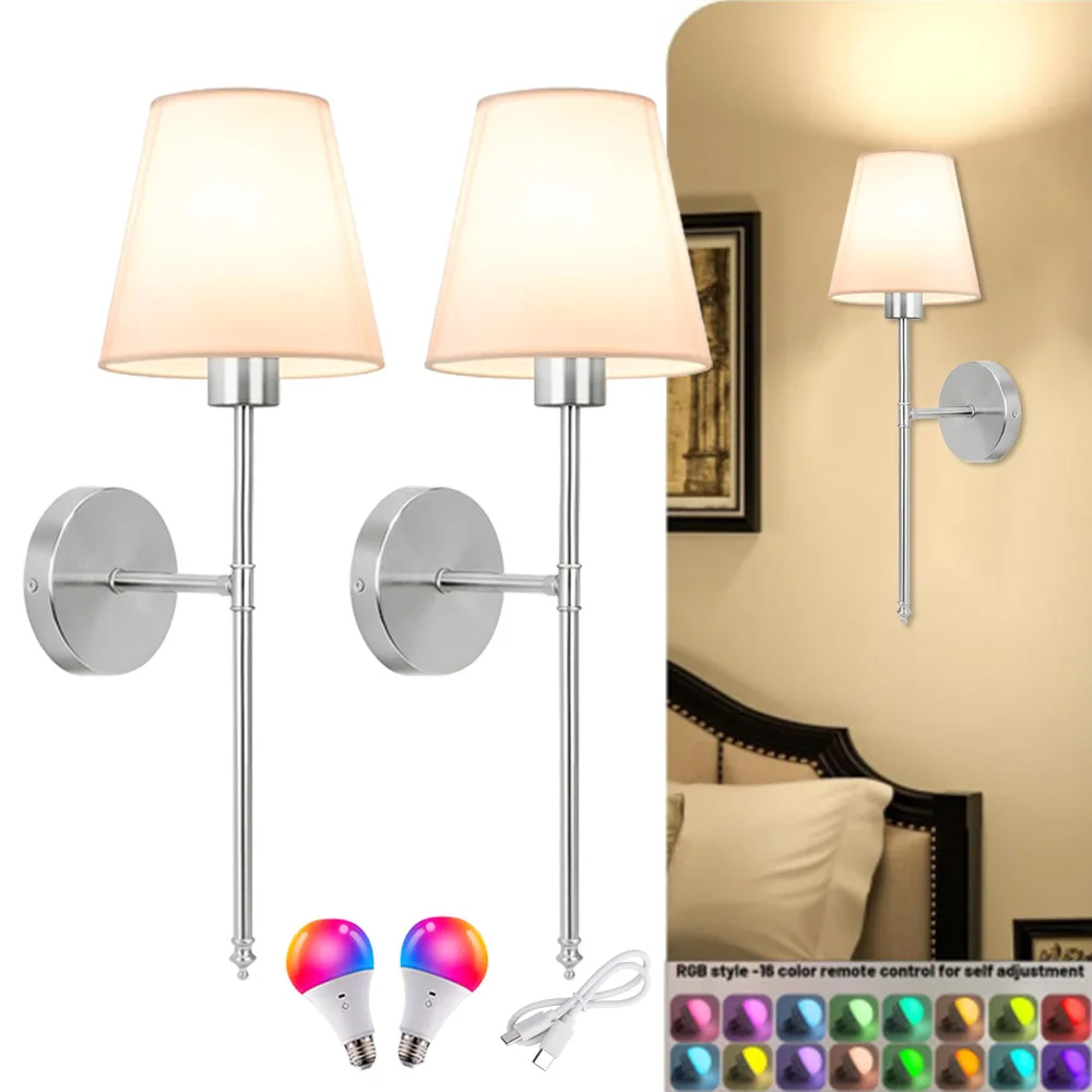 Rechargeable Wall Sconce Wireless Wall Light with RGB Dimmable LED Remote Control – view 1