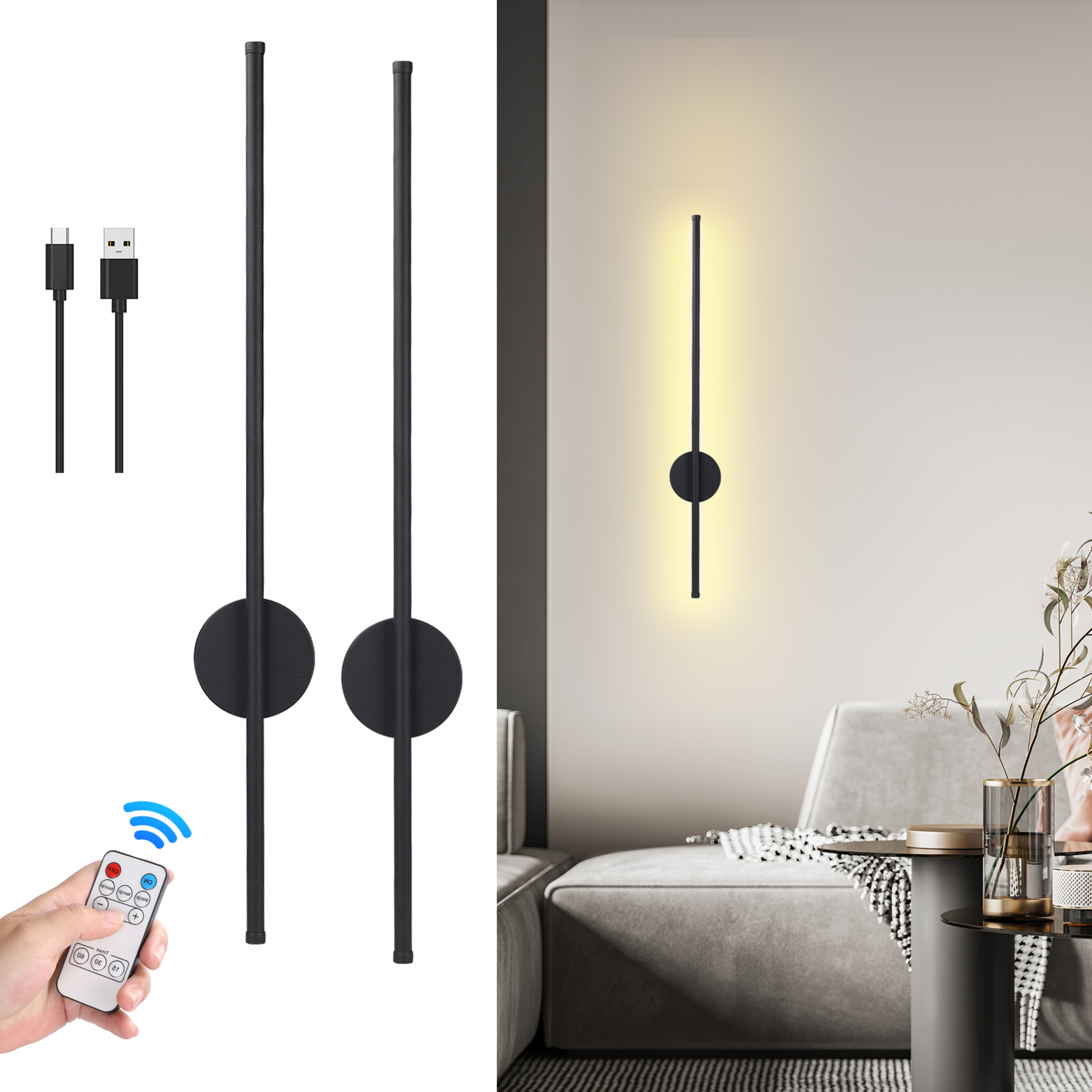 Modern Wireless Wall Light Rechargeable Wall Sconce with Remote Control for Bedroom Hallway – view 1