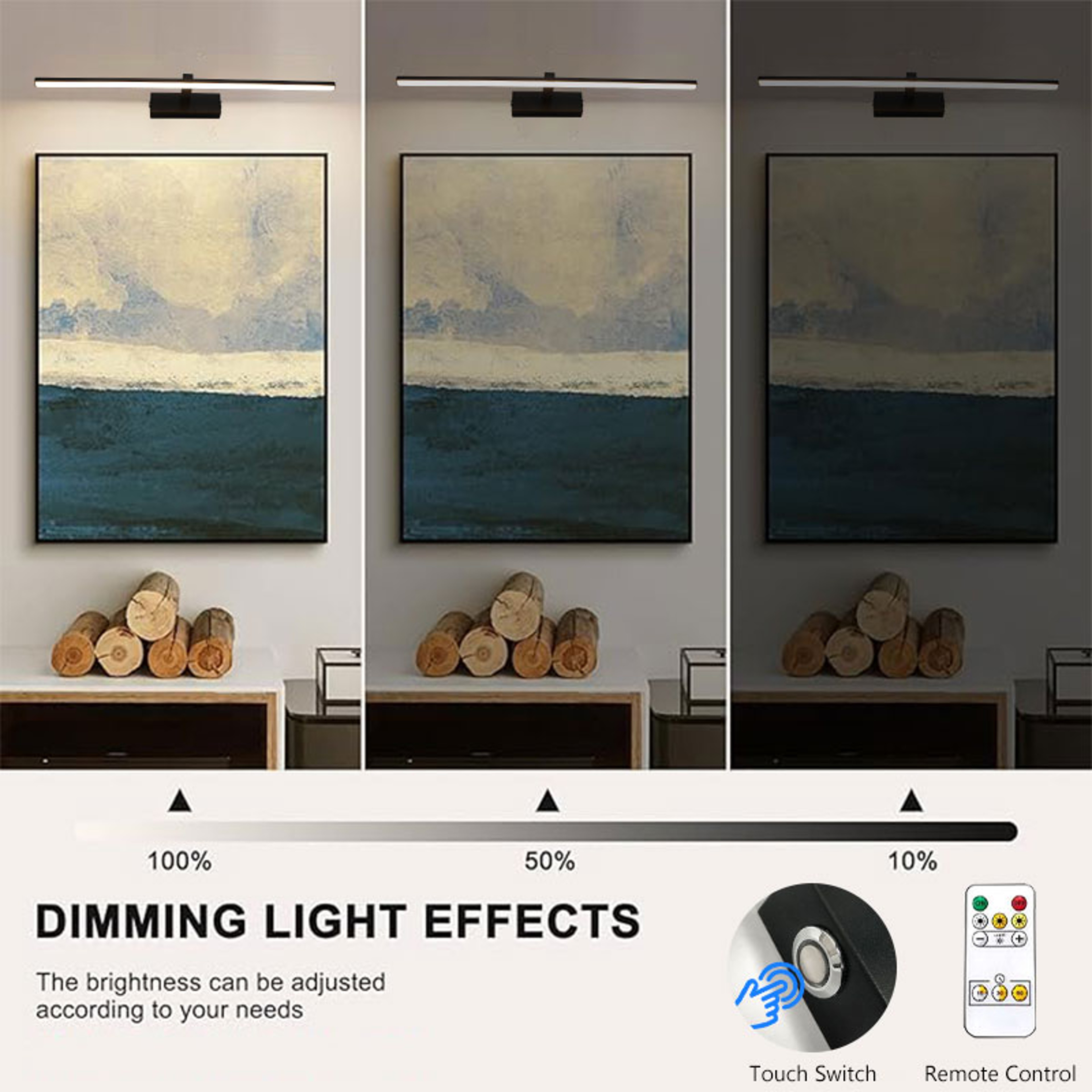 Rechargeable LED Picture Light with Remote, Wireless Battery Operated Wall Light, 3 Color Dimmable – view 2