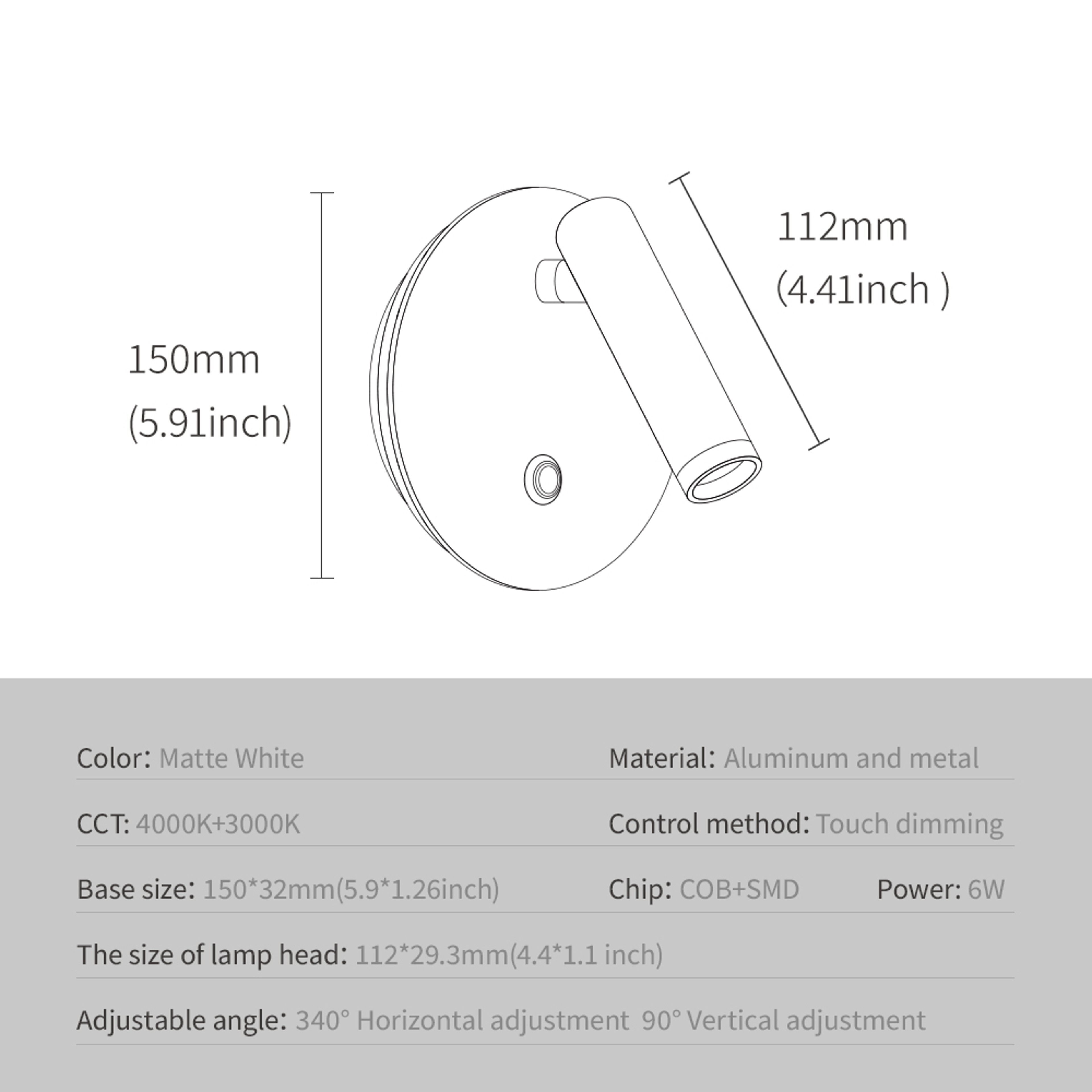 LED Wall Reading Lamp with Touch Control & Dimmable Bedside Light – view 6