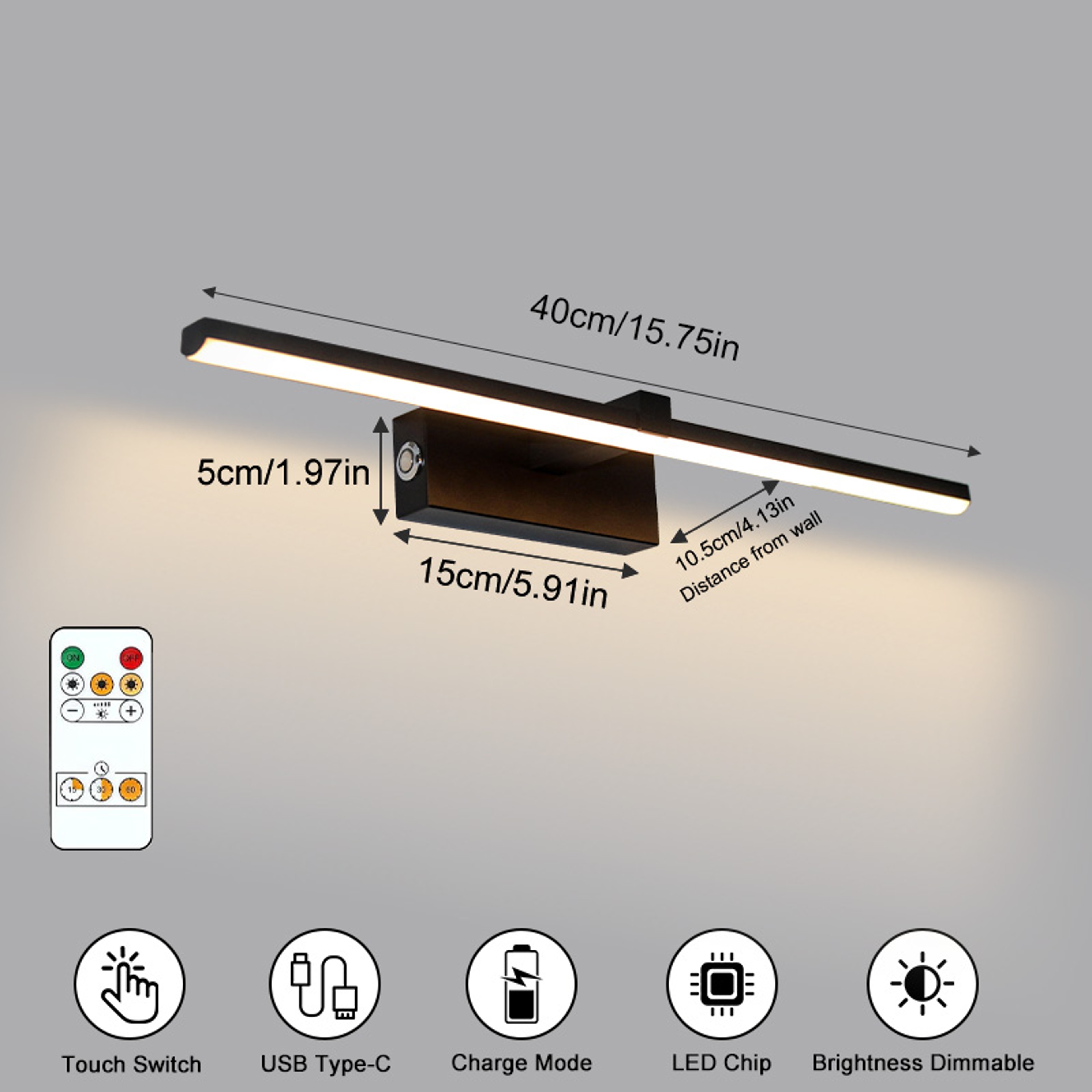Rechargeable LED Picture Light Wireless Wall Sconce With Remote Dimmable USB C Charging 6