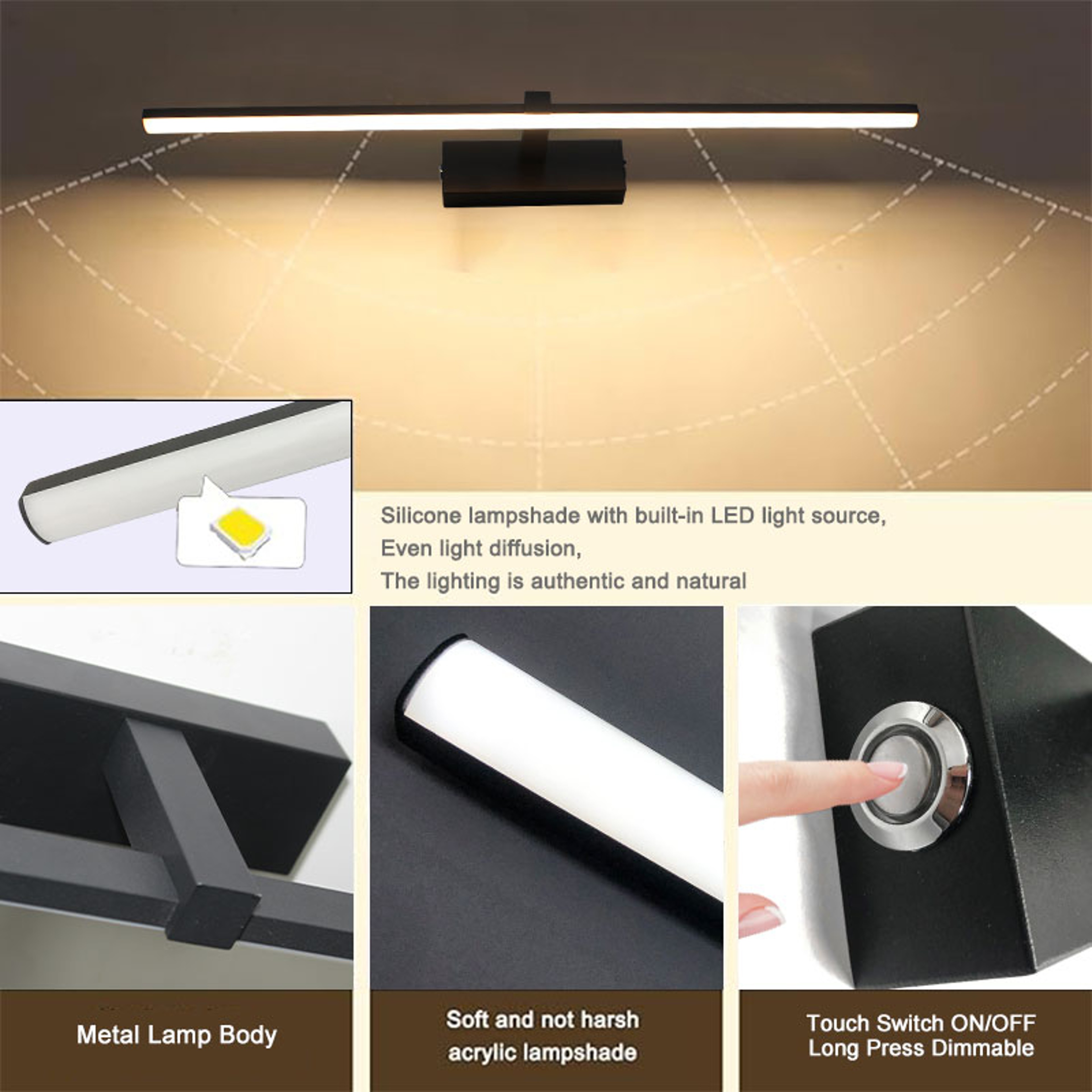 Rechargeable LED Picture Light Wireless Wall Sconce With Remote Dimmable USB C Charging 5