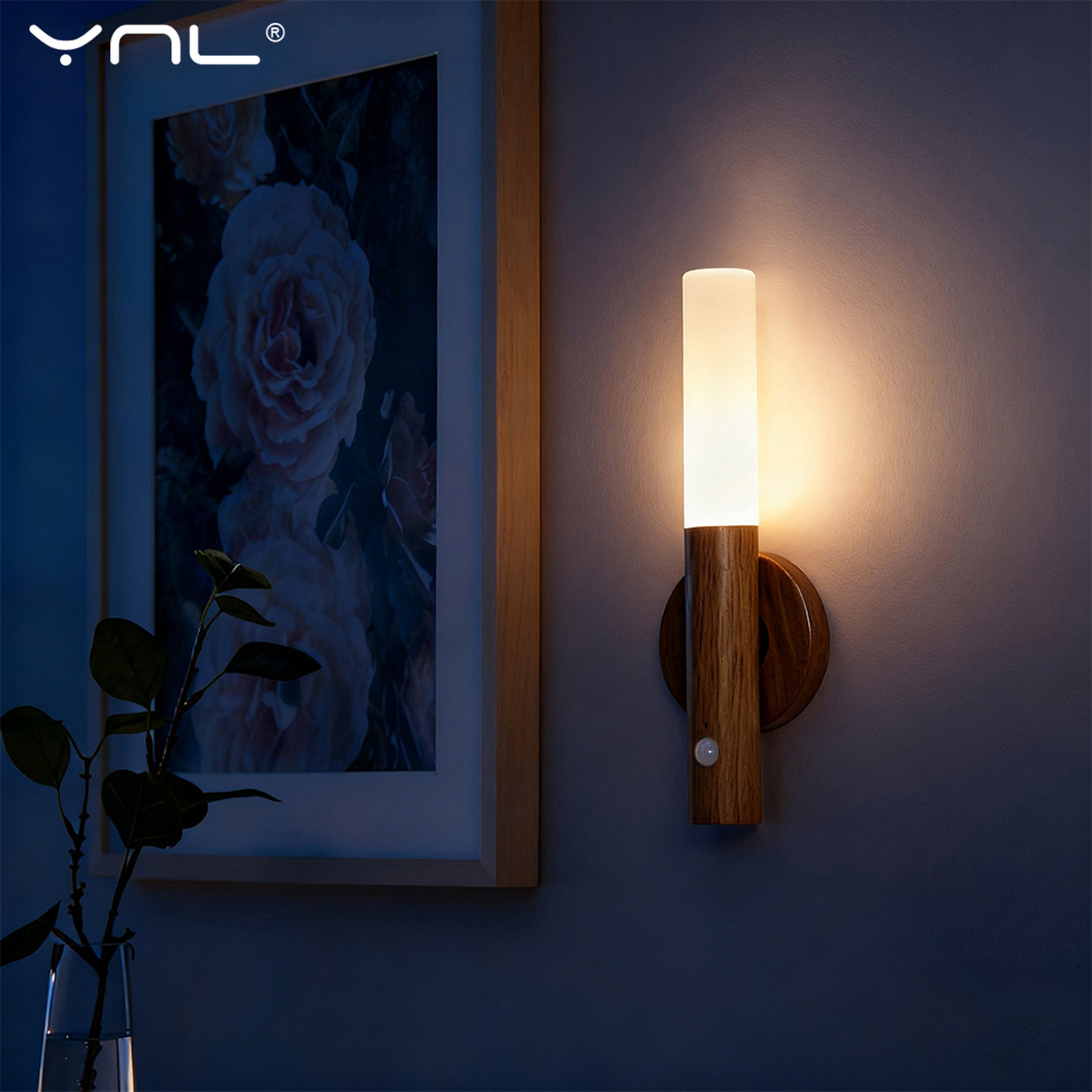 Motion Sensor Night Light Rechargeable Magnetic LED Wall Light with Wood Grain Finish – view 1