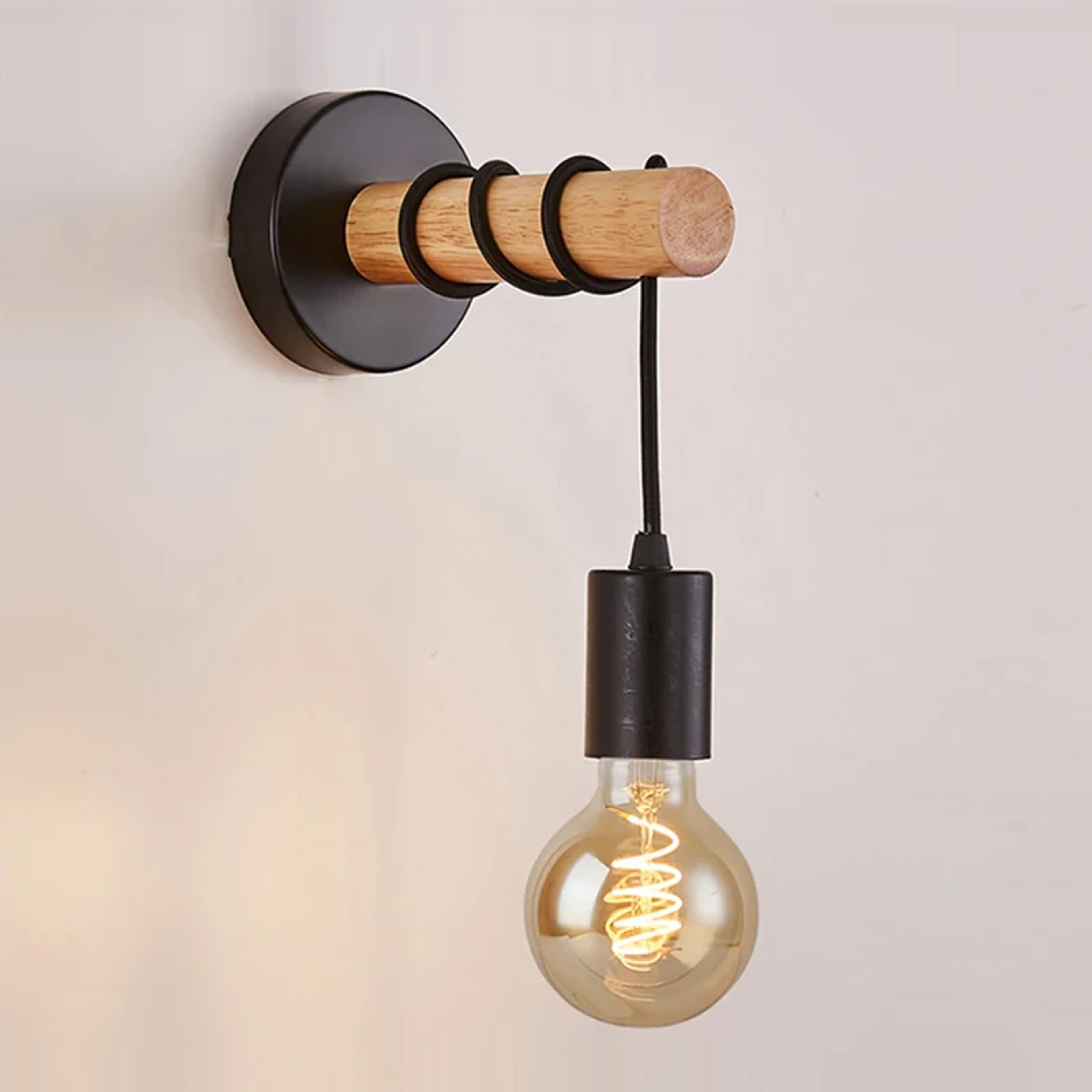 Rustic Wood Wall Lamp Vintage Wall Sconce with Socket for Bedroom Bedside Dining Room Decor – view 1
