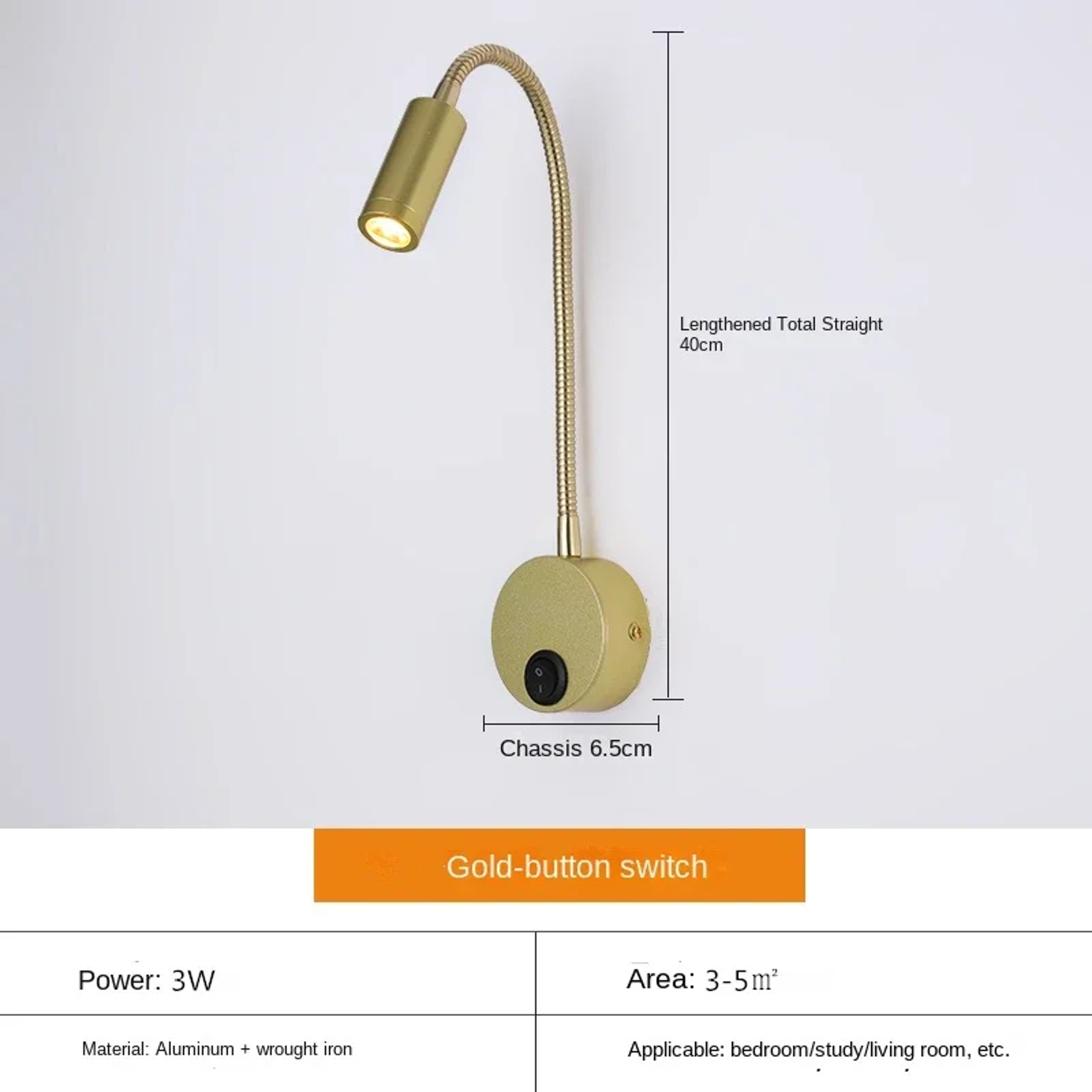 Modern LED Wall Reading Light Adjustable Gooseneck Wall Lamp For Bedroom Study And Living Room 7