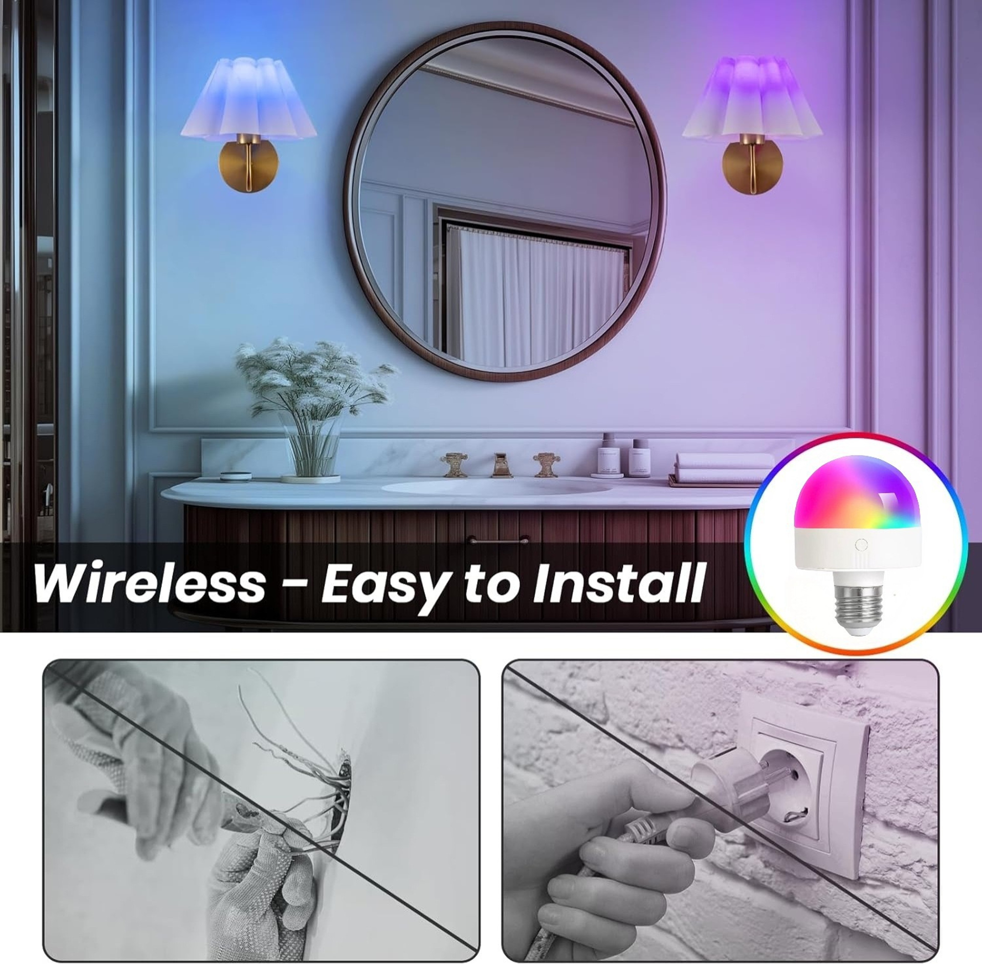 Wireless Wall Light Battery Powered RGB Wall Sconce with Remote Detachable Rechargeable Bulb – view 6