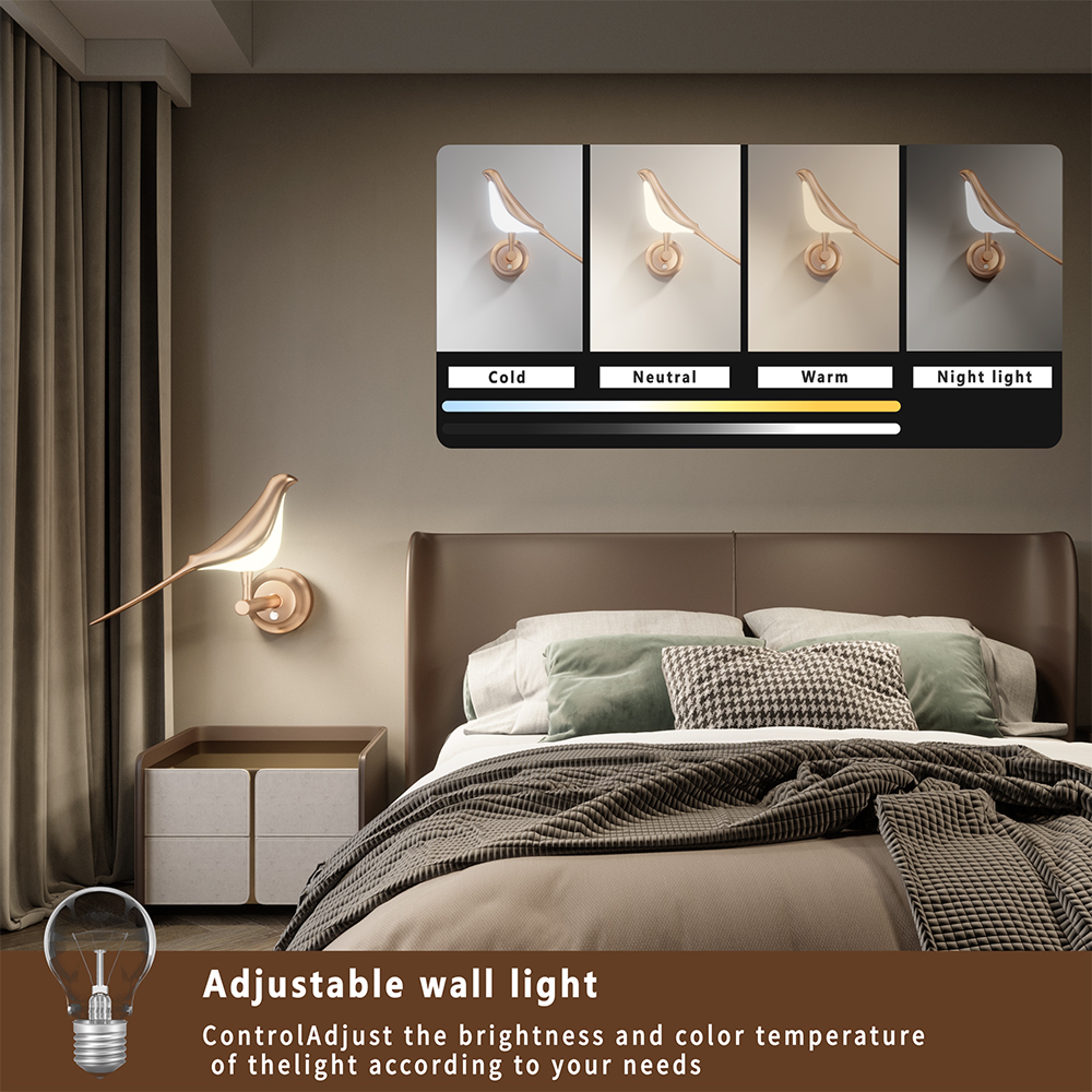 Modern LED Wall Lamp Rose Gold Bird Wall Sconce Nordic Acrylic Decorative Light – view 2