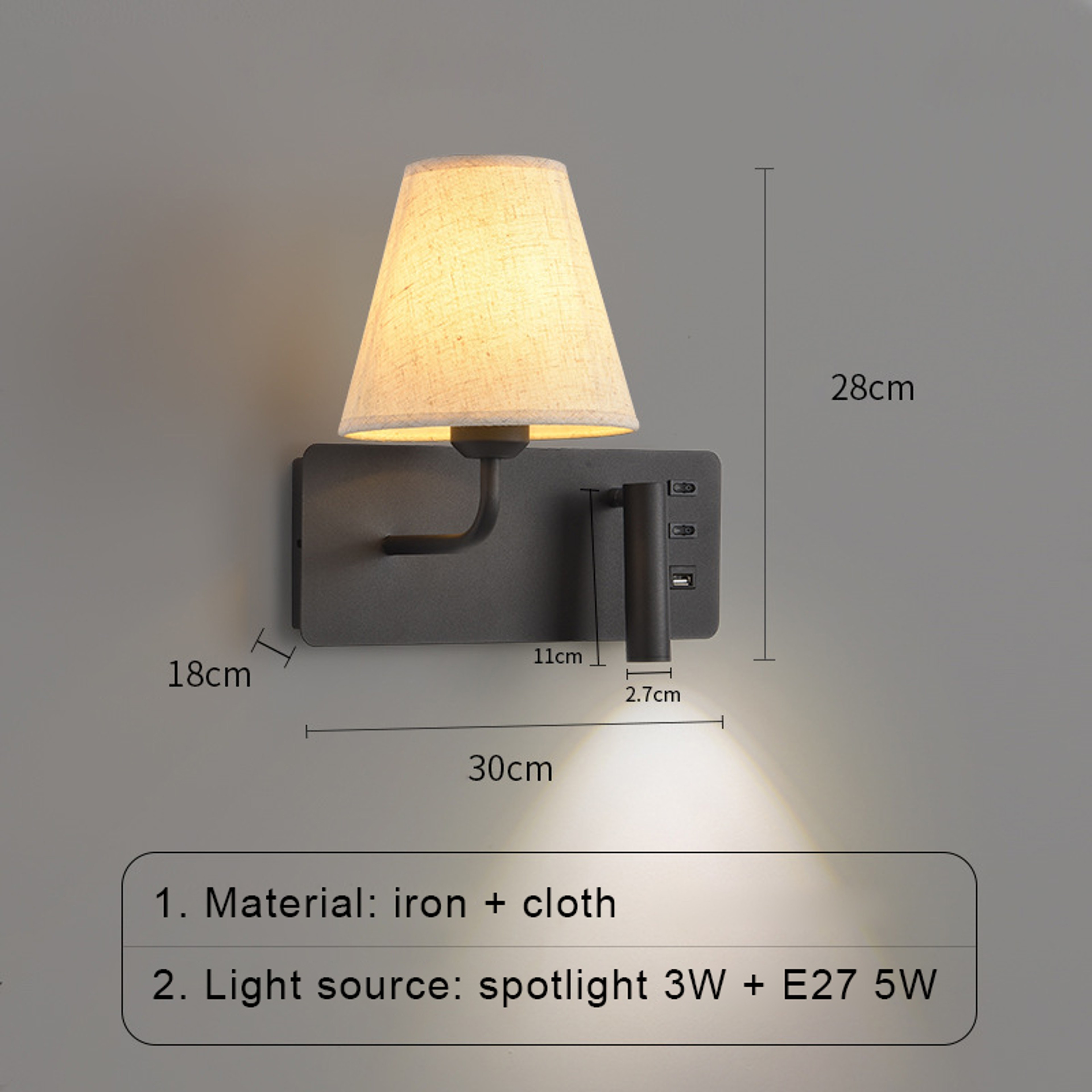 Modern LED Wall Sconce with USB Charging Port and Reading Light for Bedside Bedroom – view 8