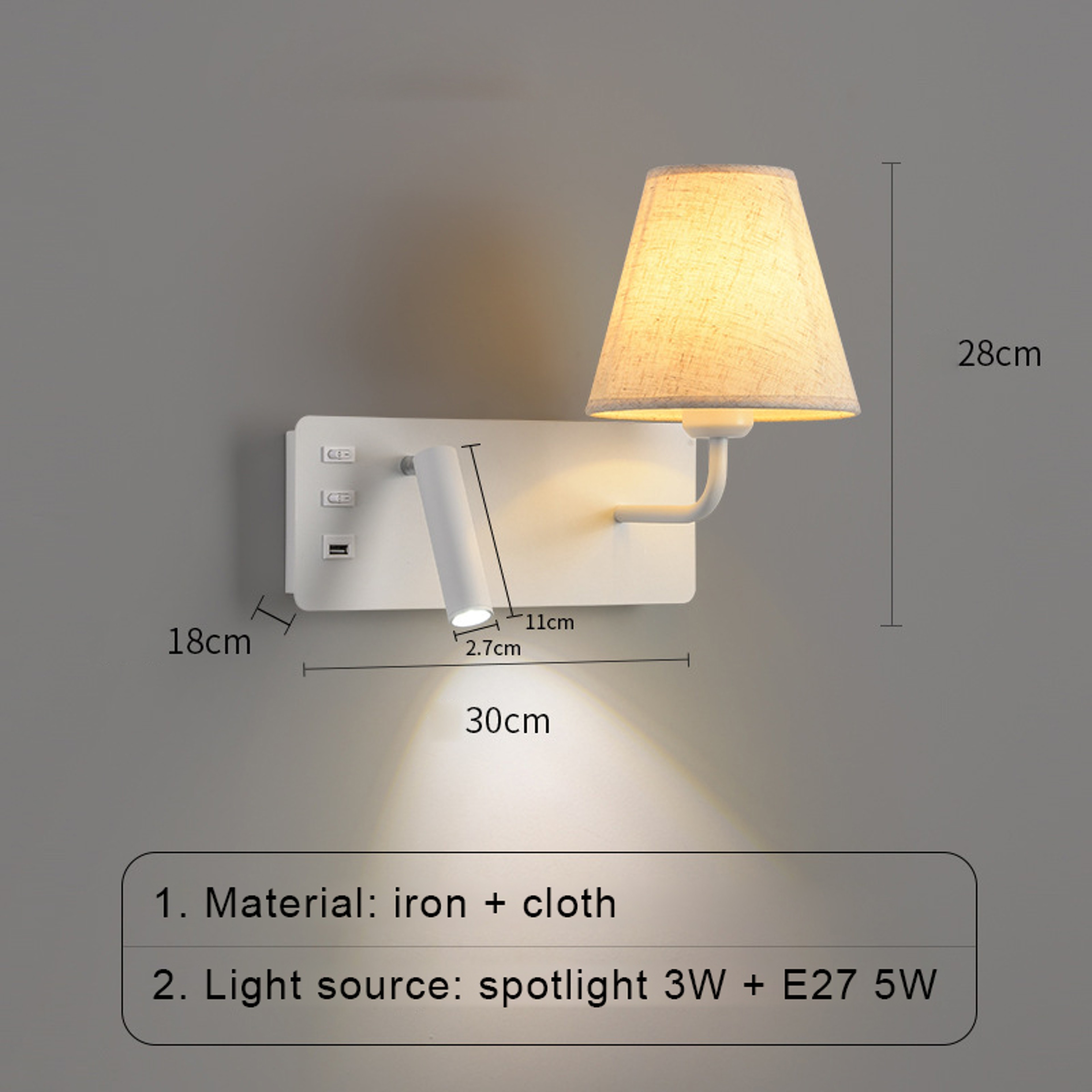 Modern LED Wall Sconce with USB Charging Port and Reading Light for Bedside Bedroom – view 9