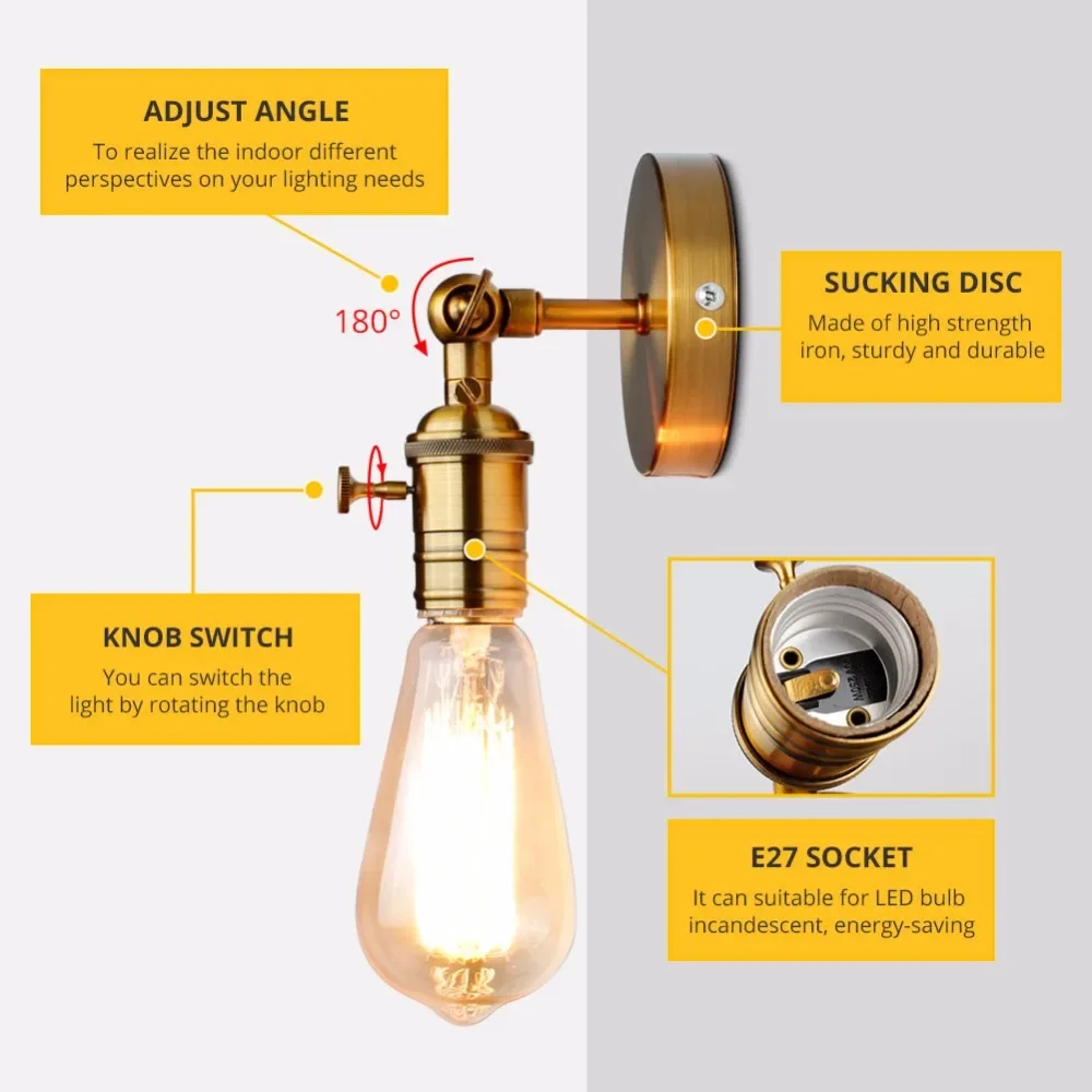 Vintage Industrial Wall Lamp Adjustable Swing Arm Wall Sconce for Bedroom Hallway and Reading Nook – view 6