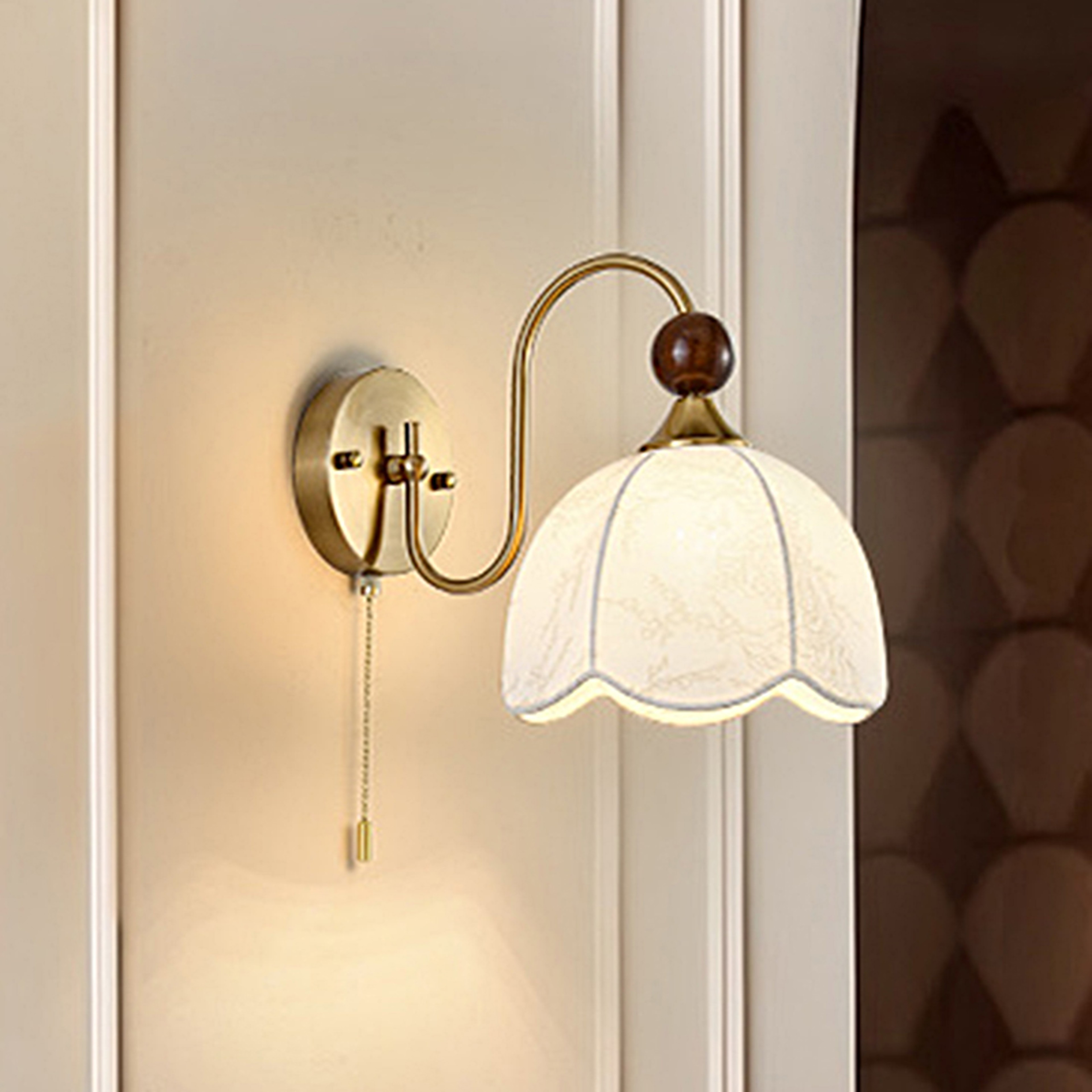 French Style Bedside Wall Lamp with Fabric Shade Plug In Wall Light for Bedroom Living Room Hallway – view 2