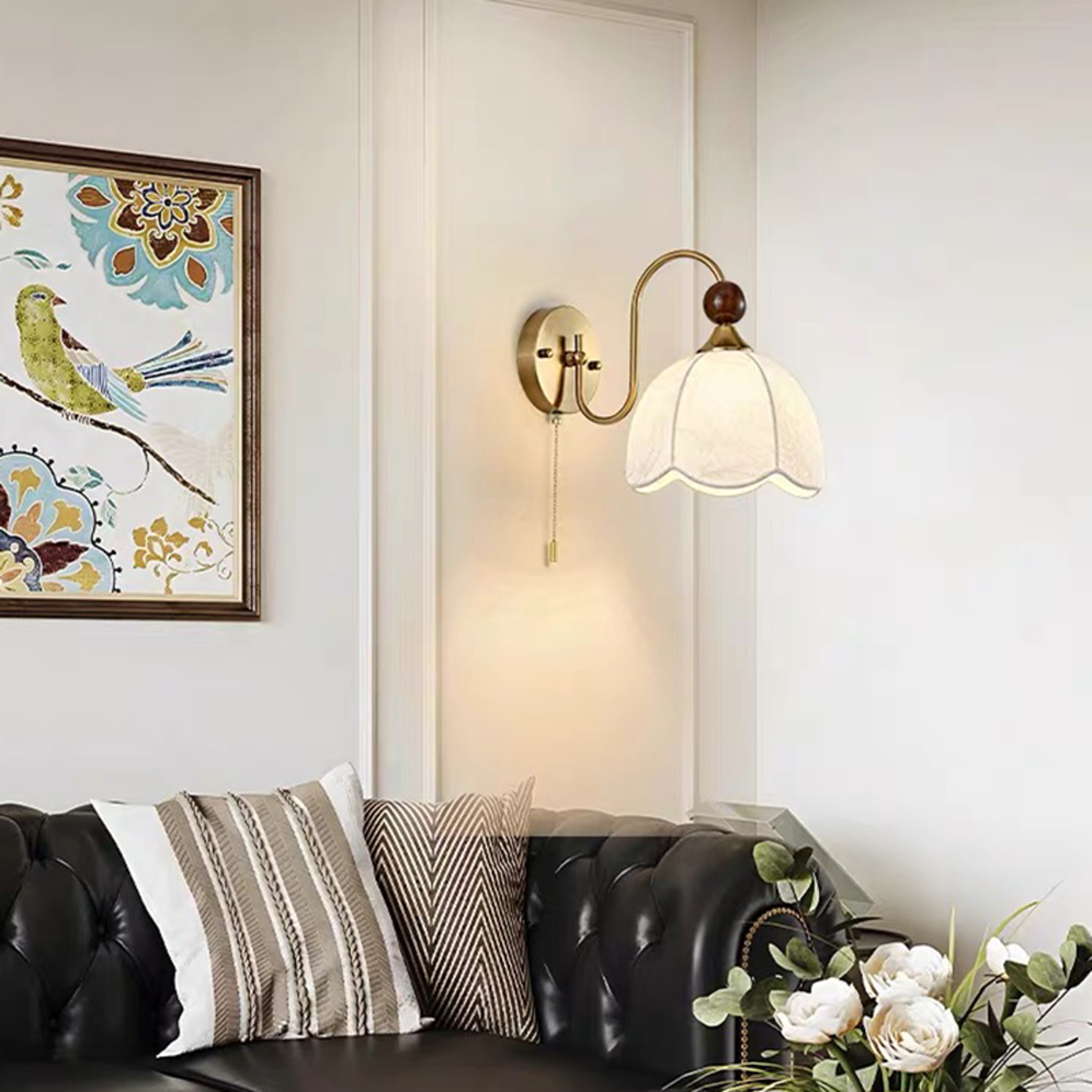 French Style Bedside Wall Lamp with Fabric Shade Plug In Wall Light for Bedroom Living Room Hallway – view 4