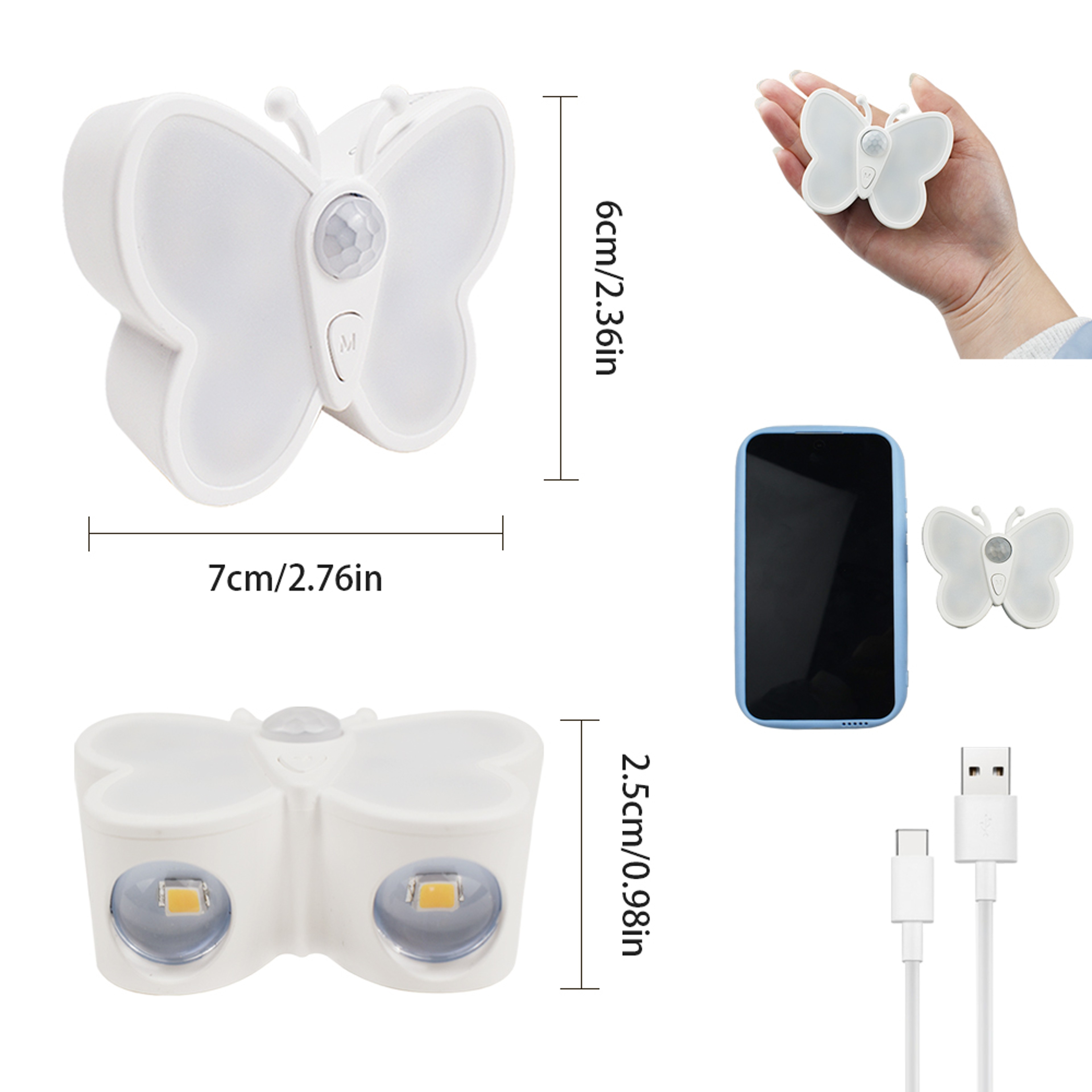 Butterfly Motion Sensor Night Light USB Rechargeable LED Wall Lamp With Dimmable Glow 2