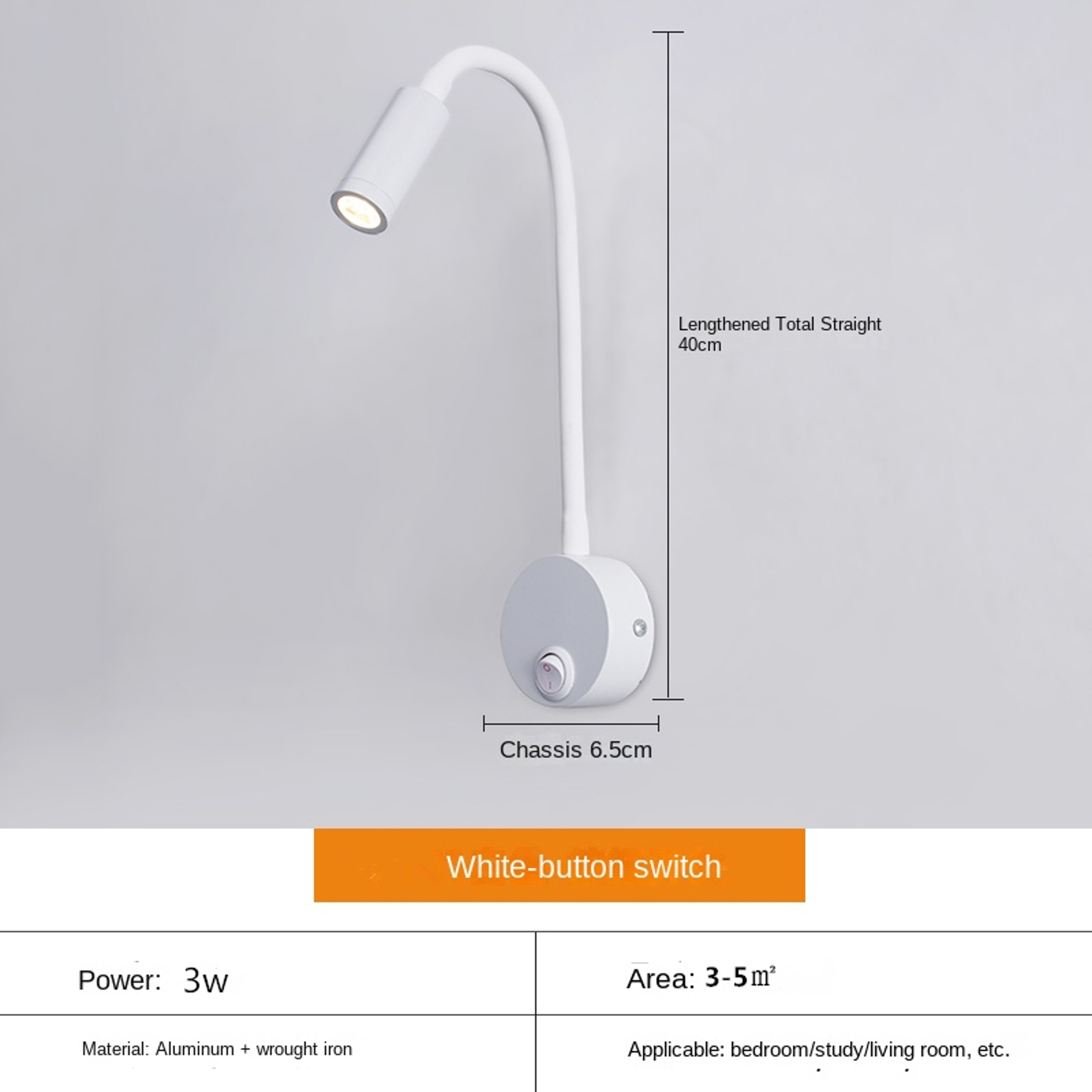 Flexible LED Reading Wall Lamp with Gooseneck Adjustable Bedside Light and Switch – view 8