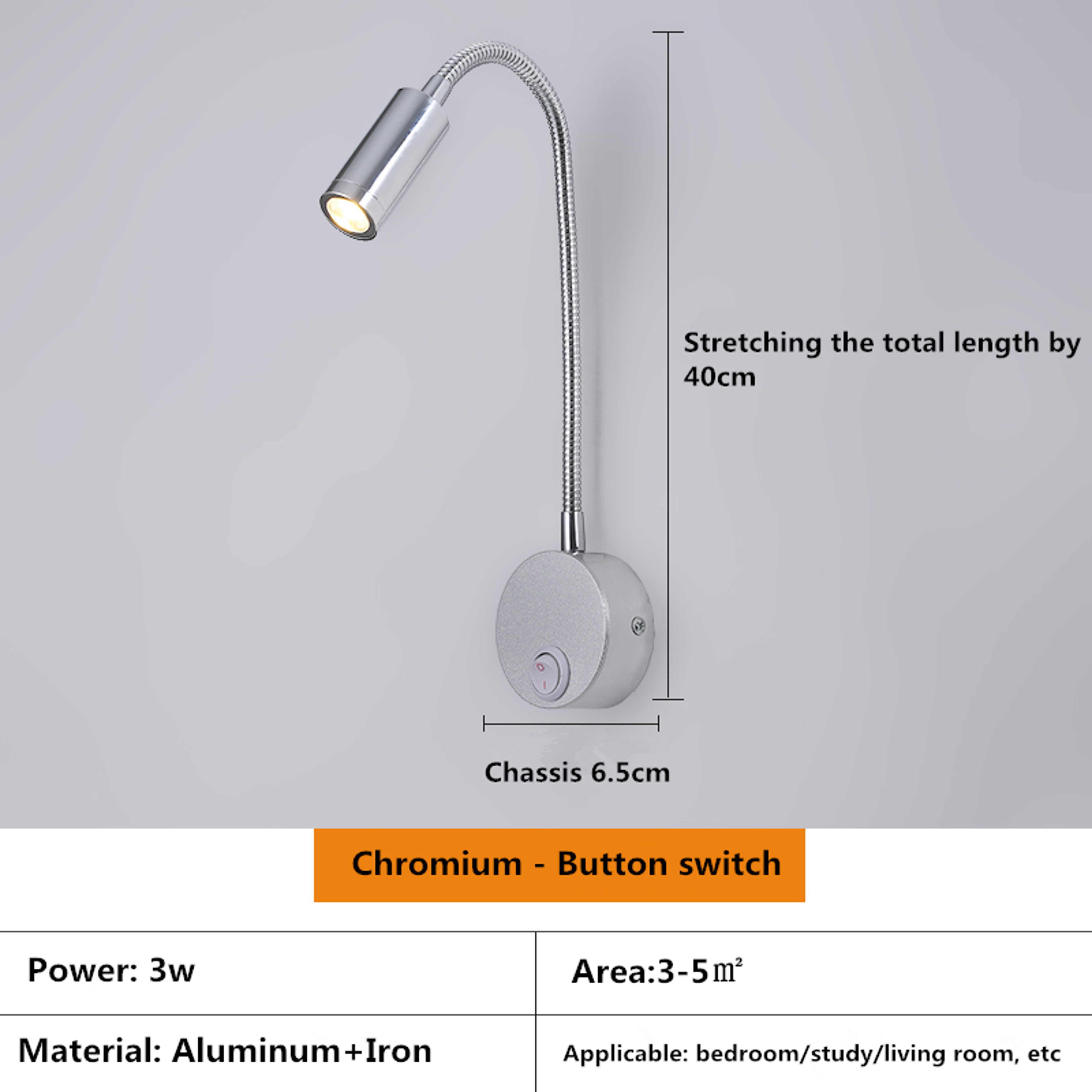 Flexible LED Reading Wall Lamp with Gooseneck Adjustable Bedside Light and Switch – view 9